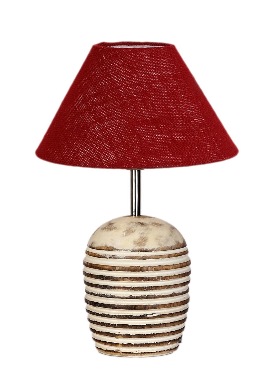 Maroon Jute with White Brushed Wood Table Lamp