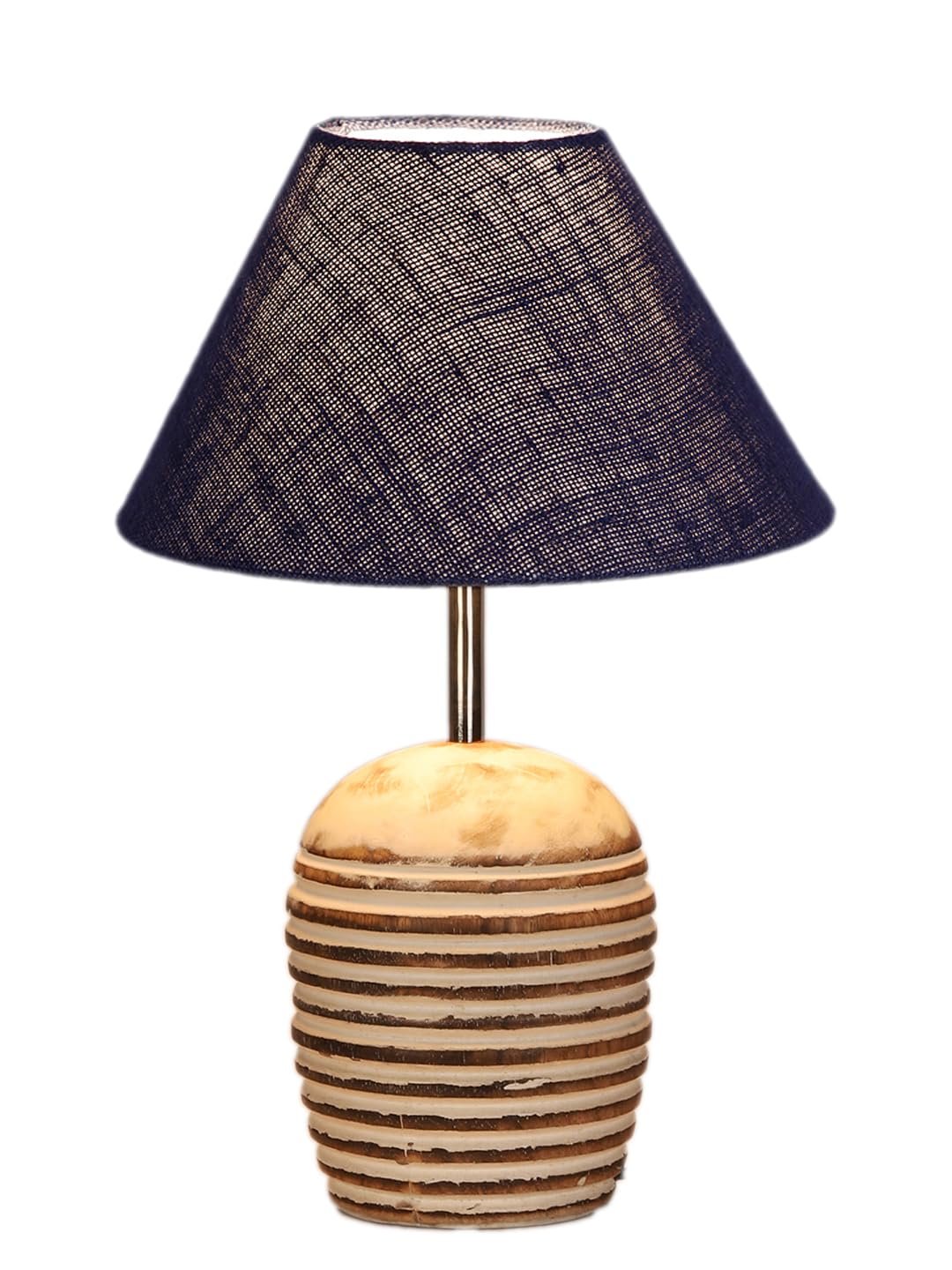 Blue Jute with White Brushed Wood Table Lamp