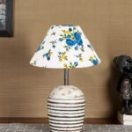 Multicolor Cotton with White Brushed Wood Table Lamp -1