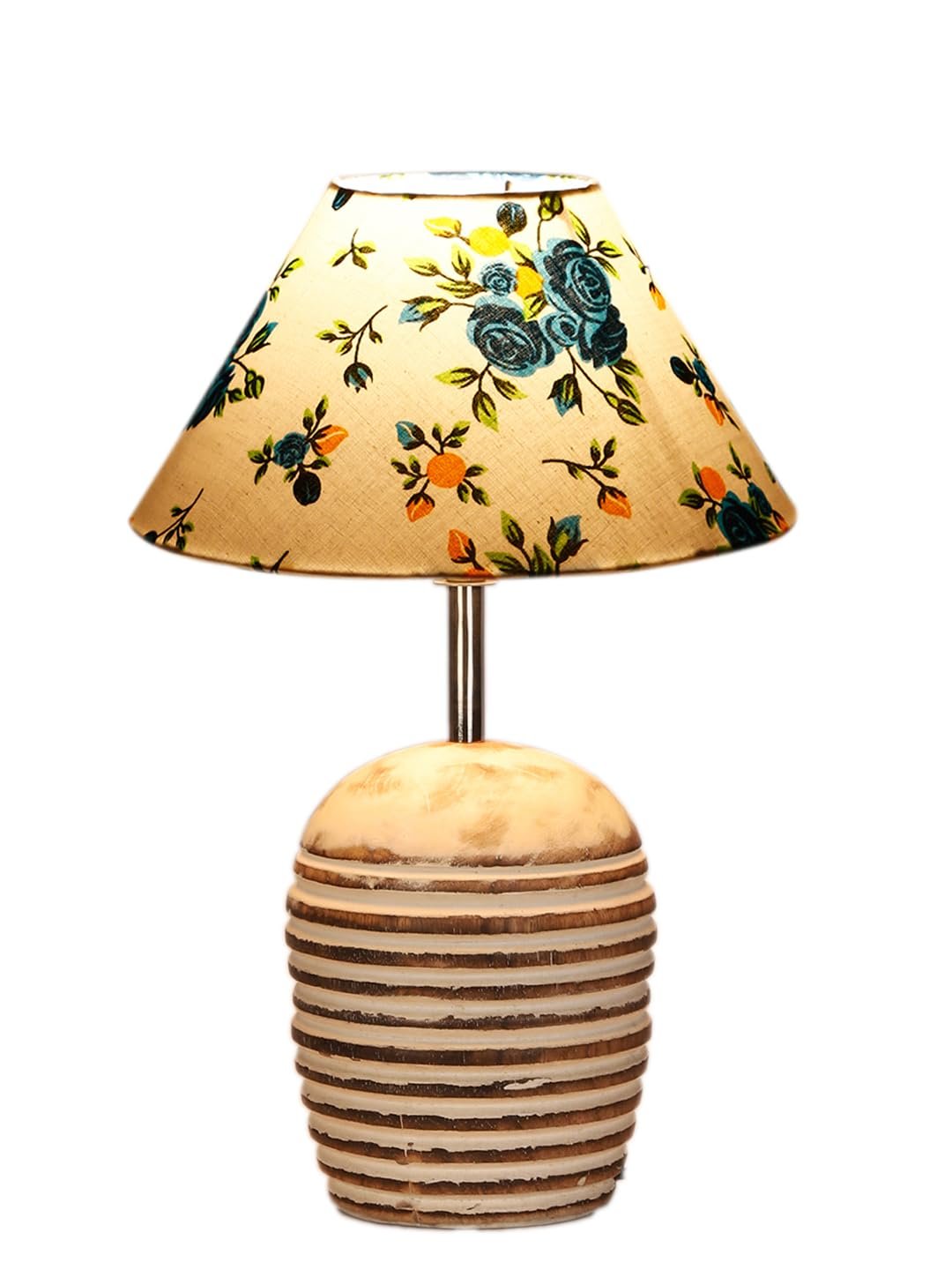 Multicolor Cotton with White Brushed Wood Table Lamp -1