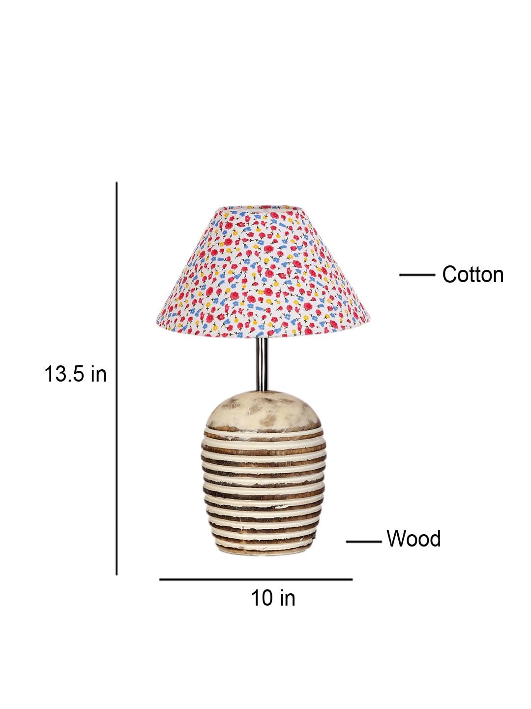 Multicolor Cotton with White Brushed Wood Table Lamp -3