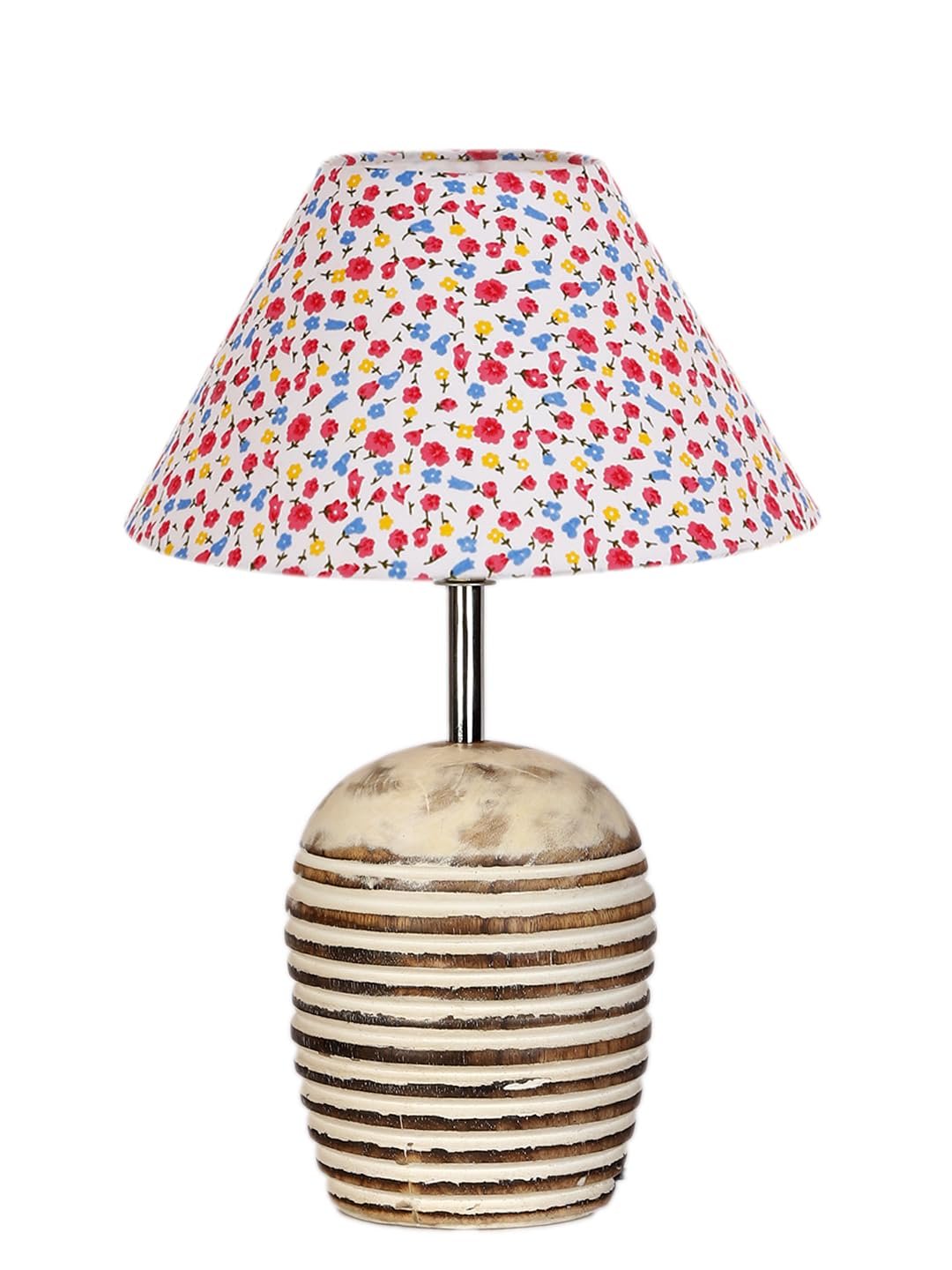 Multicolor Cotton with White Brushed Wood Table Lamp -3