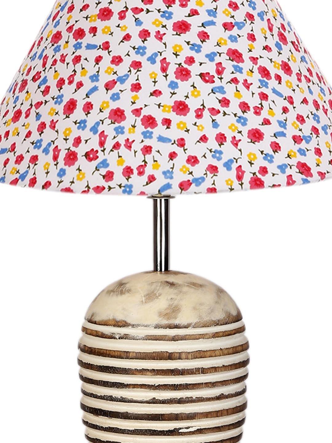 Multicolor Cotton with White Brushed Wood Table Lamp -3