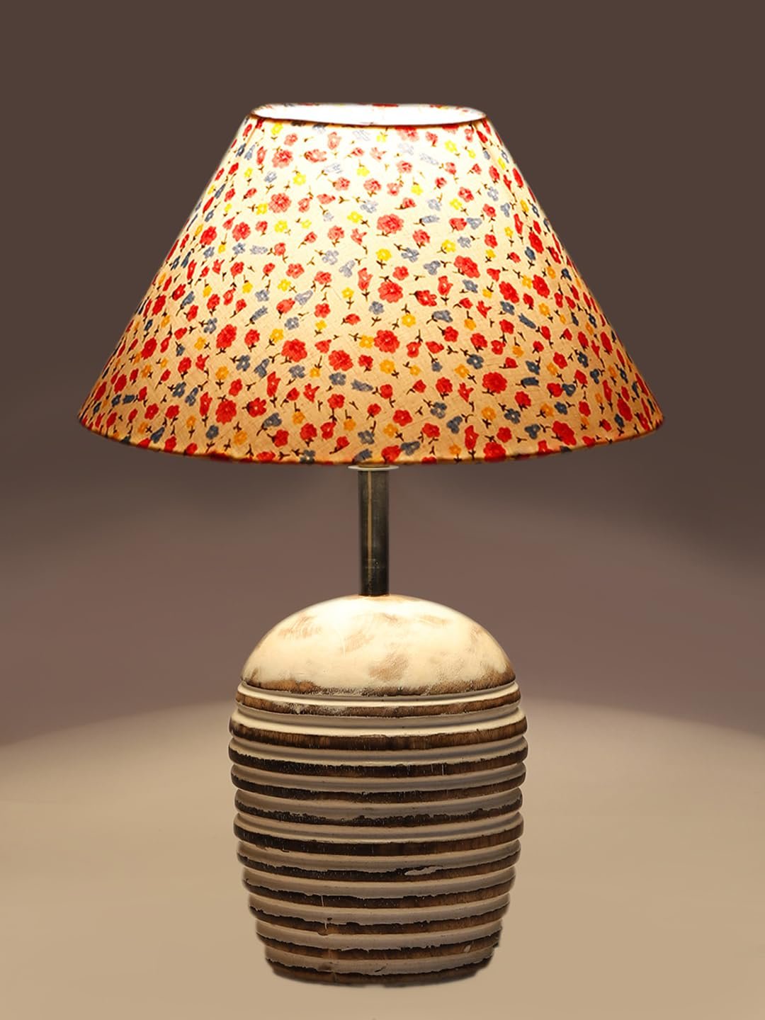 Multicolor Cotton with White Brushed Wood Table Lamp -3