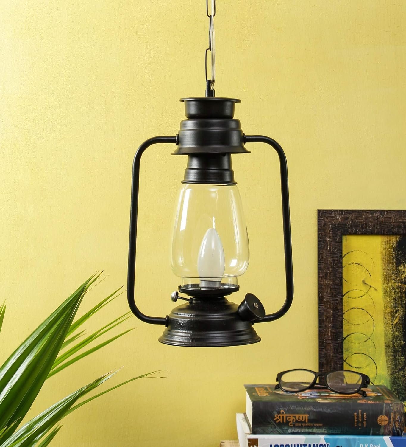 Black Clear Glass Lantern Hanging (Black)