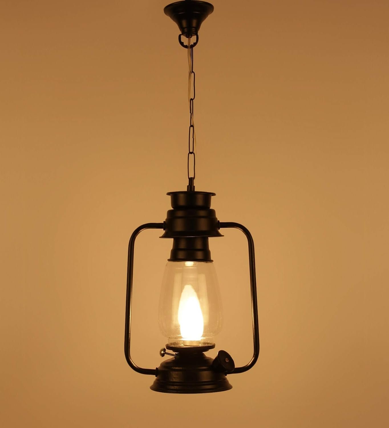 Black Clear Glass Lantern Hanging (Black)