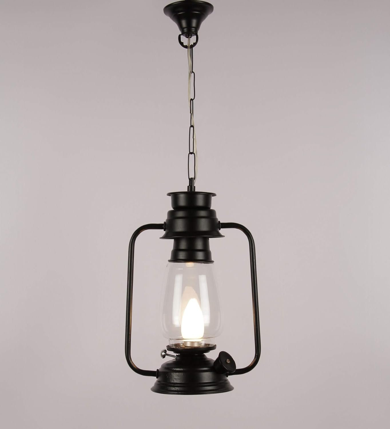 Black Clear Glass Lantern Hanging (Black)