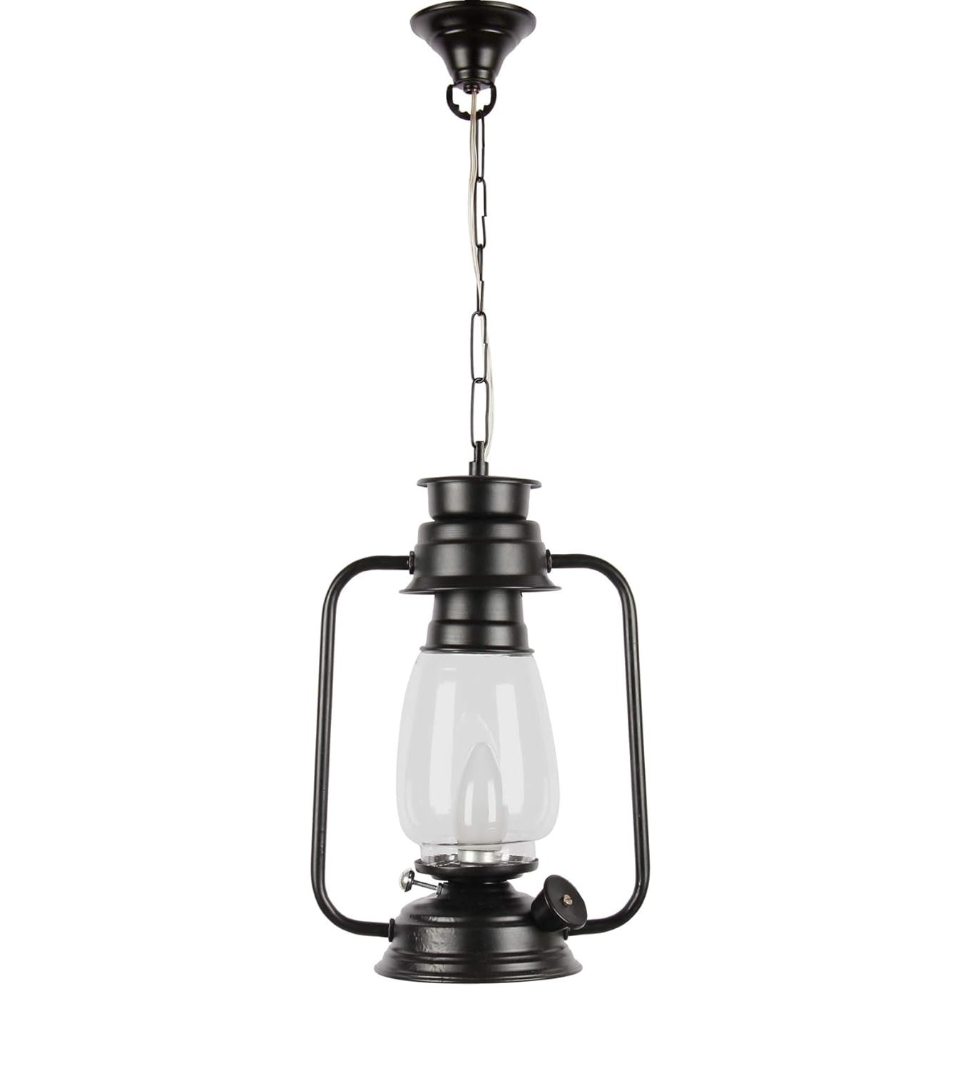 Black Clear Glass Lantern Hanging (Black)