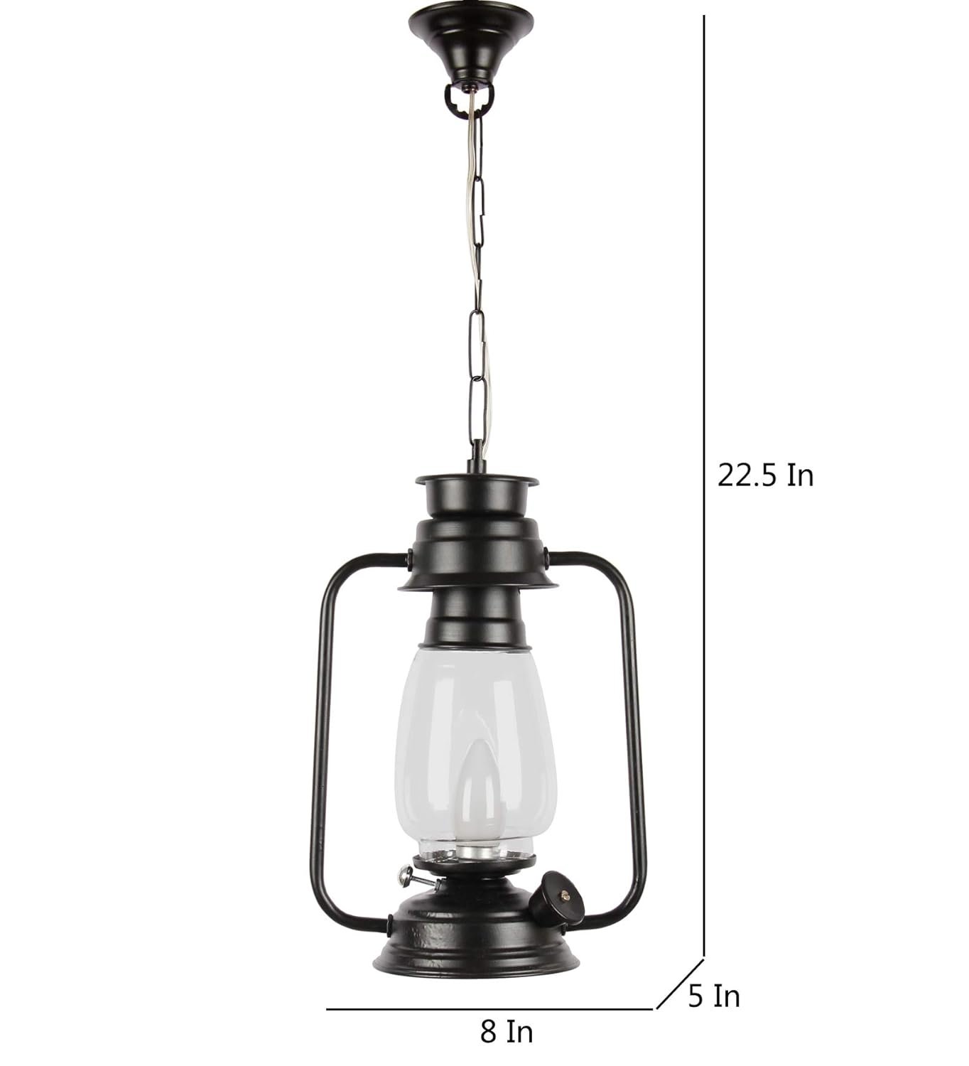 Black Clear Glass Lantern Hanging (Black)
