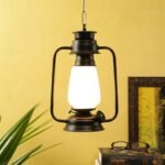 Black Milky Glass Lantern Hanging (Black,Milky)