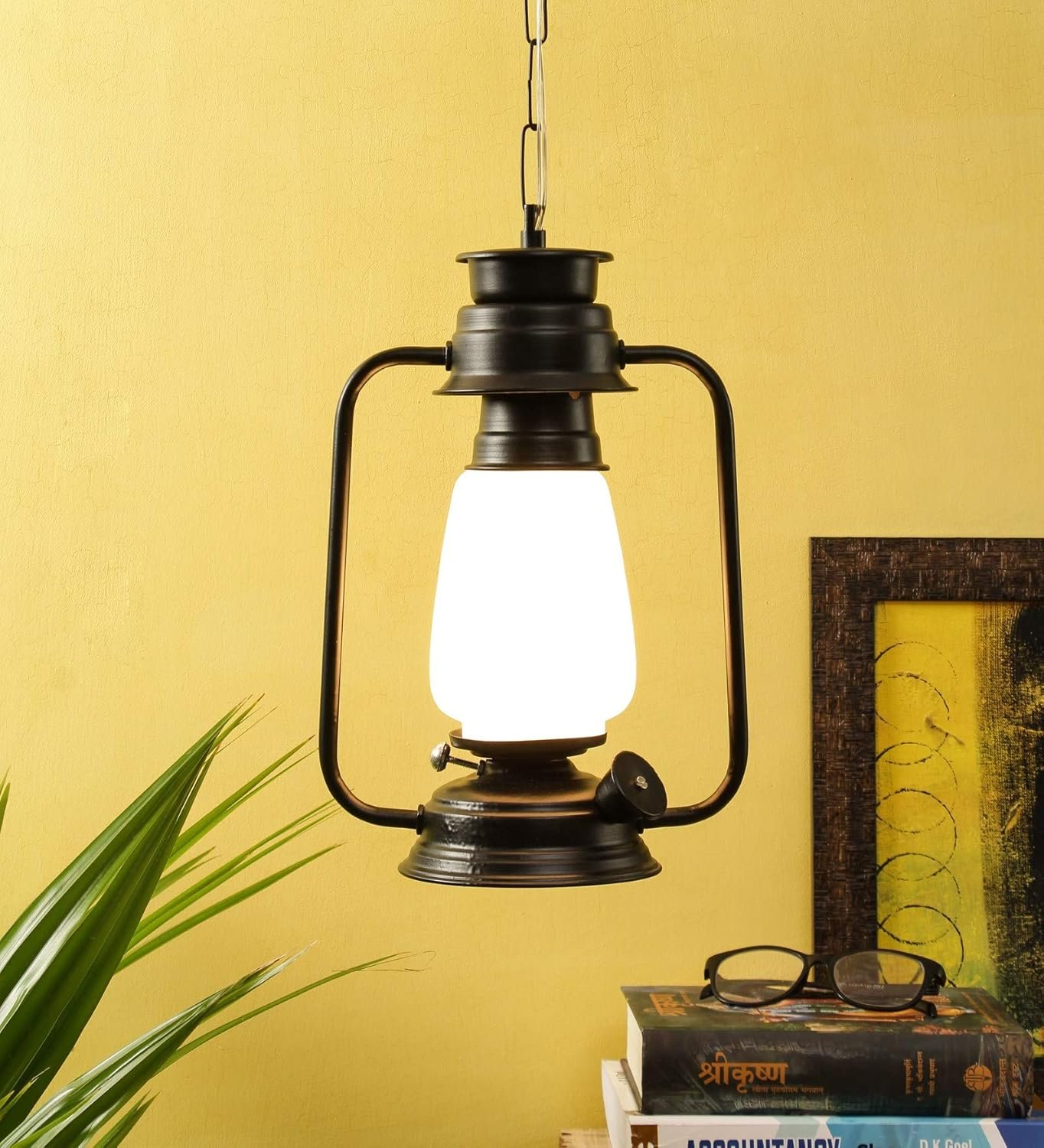 Black Milky Glass Lantern Hanging (Black,Milky)