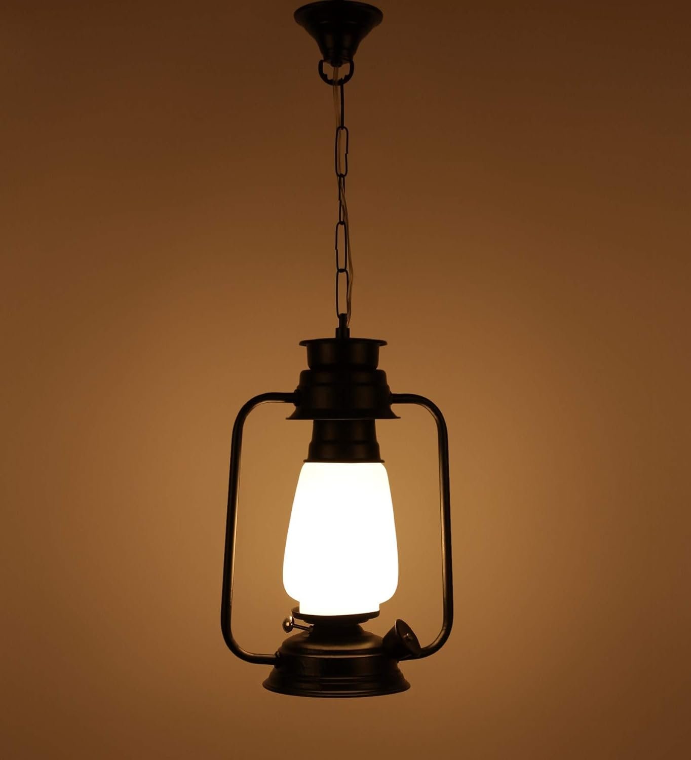 Black Milky Glass Lantern Hanging (Black,Milky)