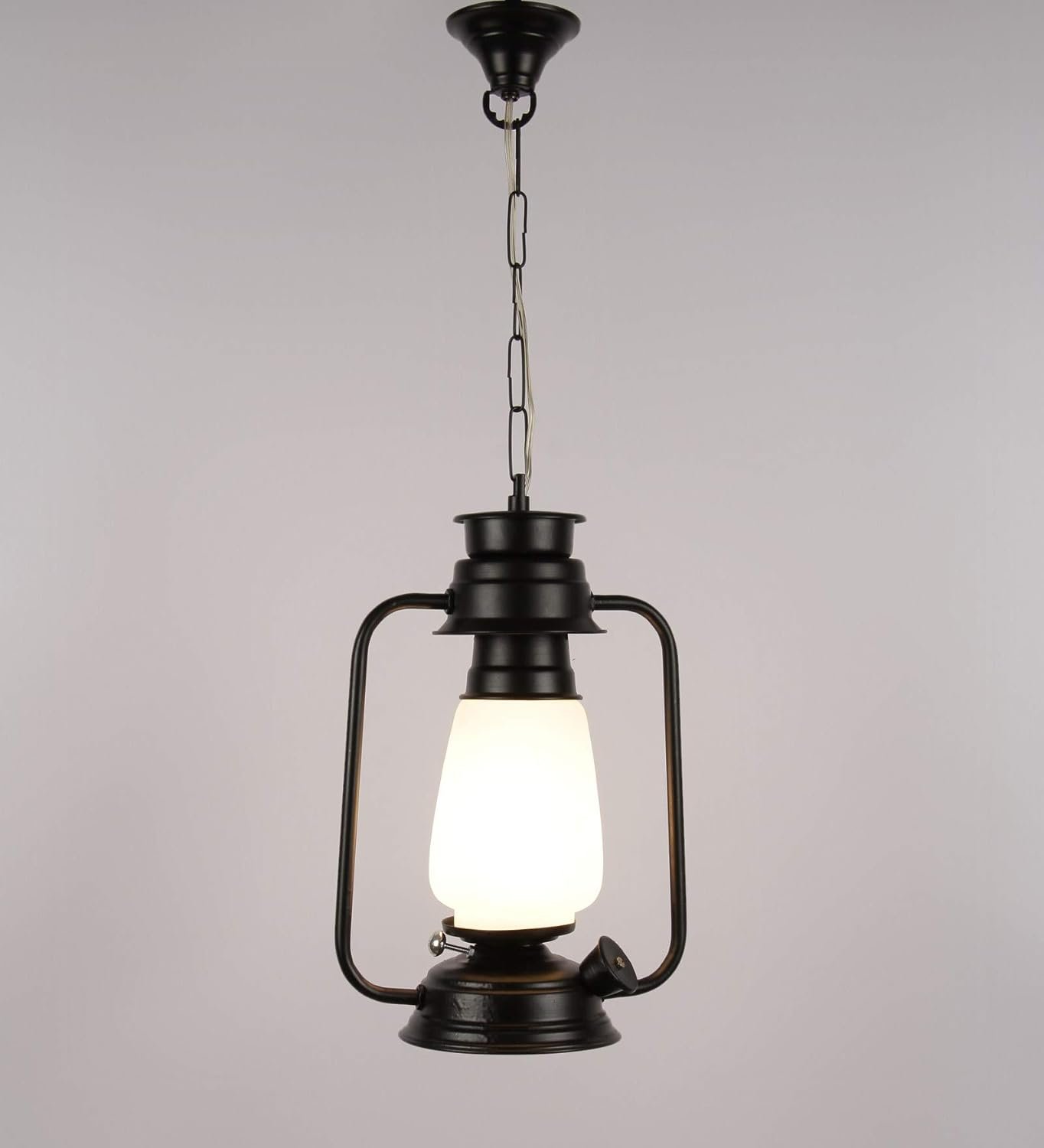 Black Milky Glass Lantern Hanging (Black,Milky)