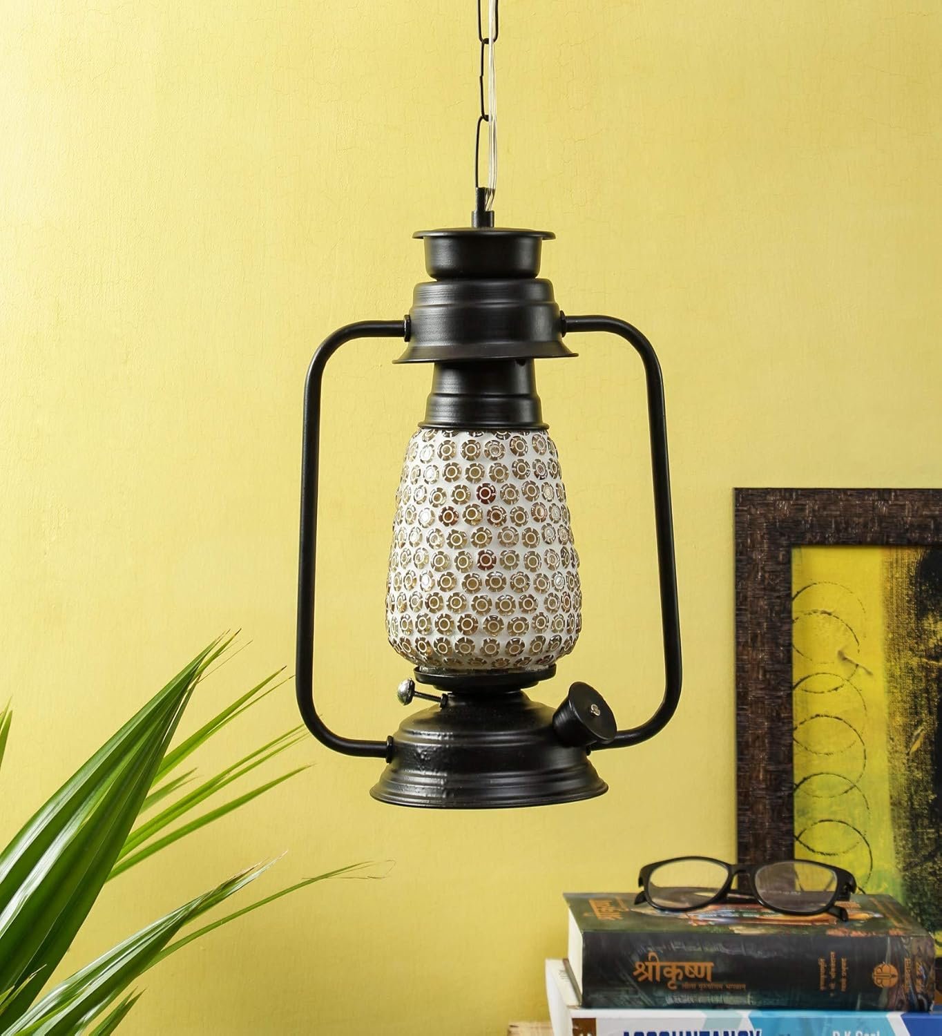 Mosiac Glass Lantern Hanging (Multicolour)