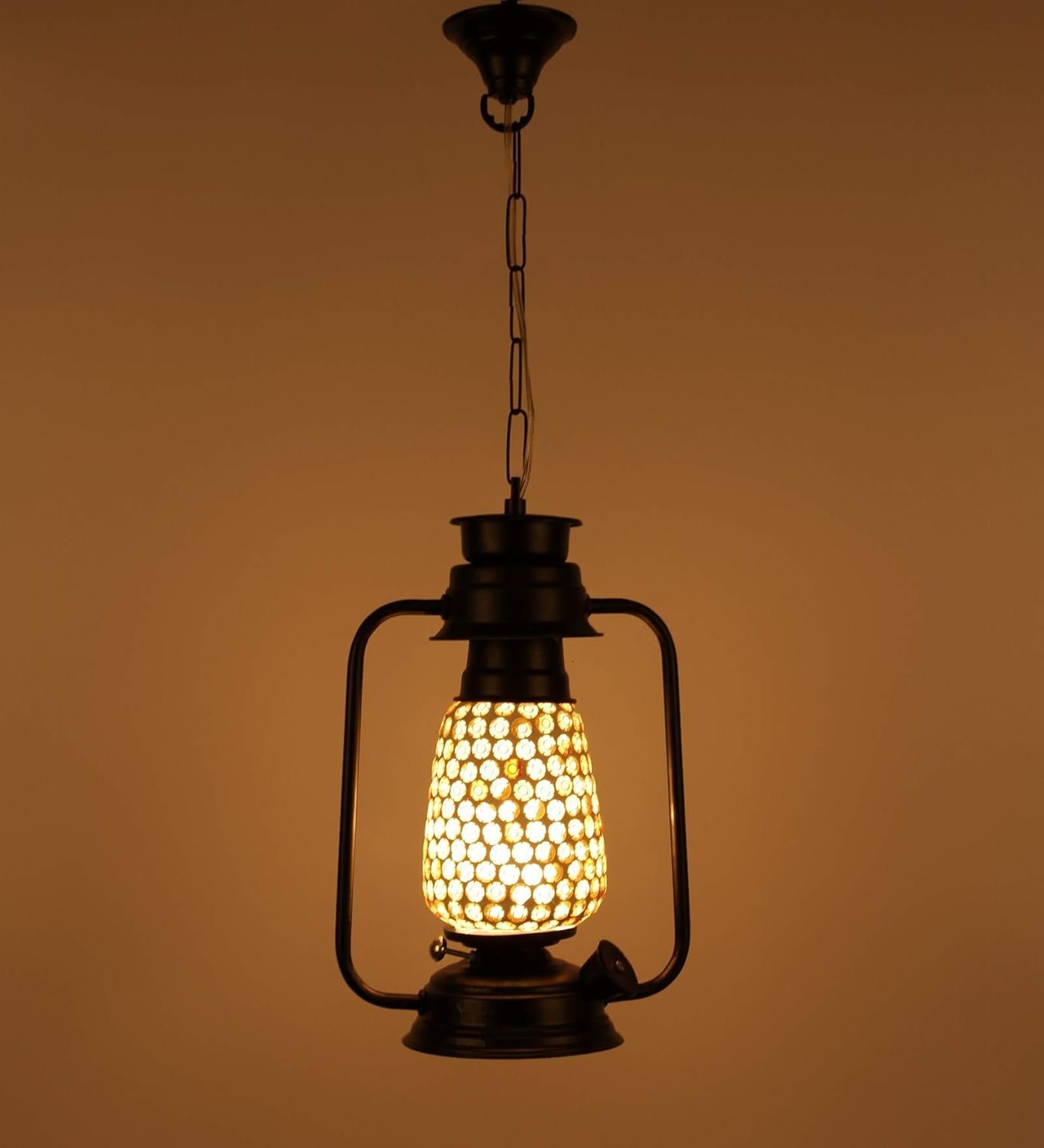 Mosiac Glass Lantern Hanging (Multicolour)