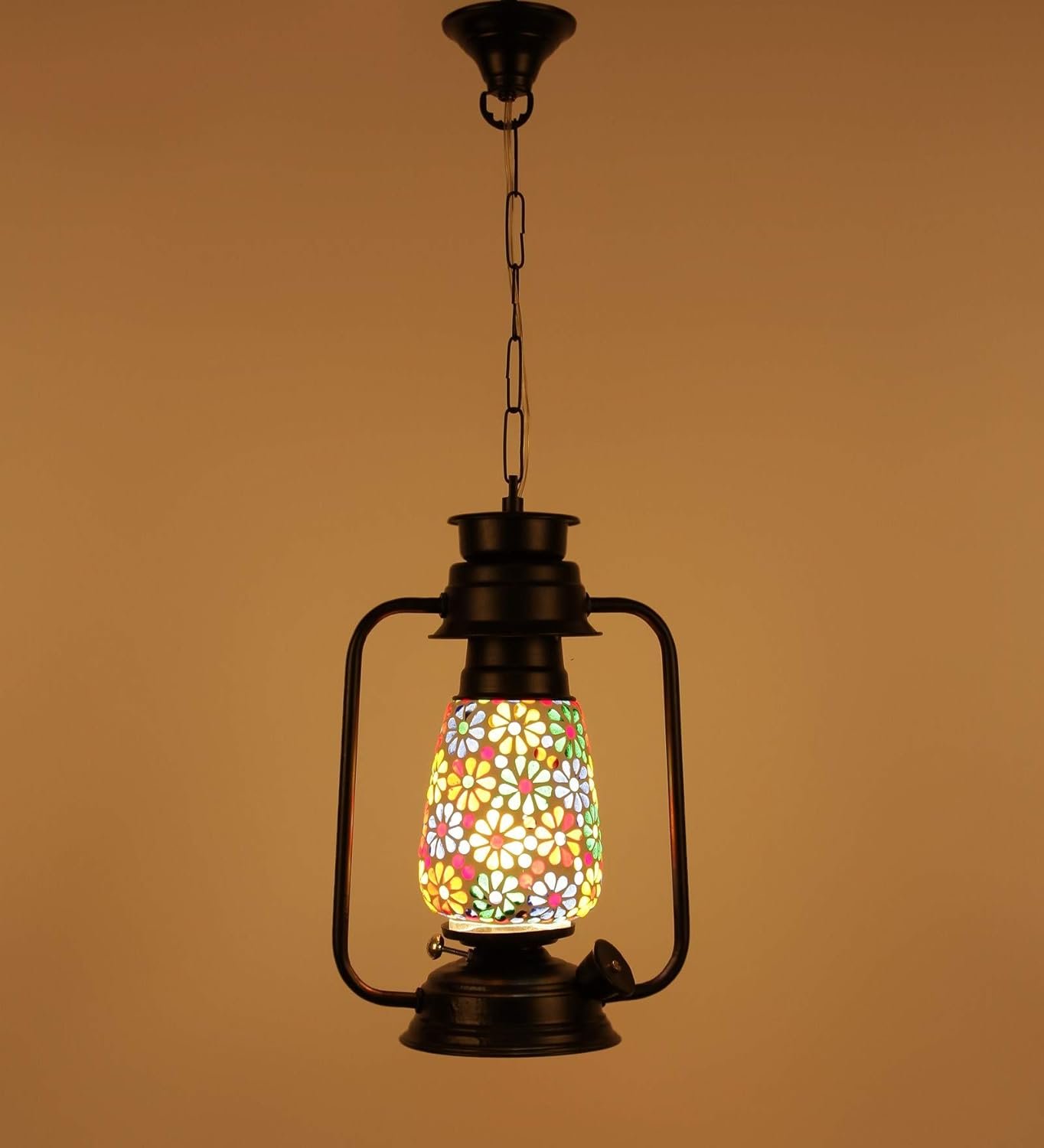 Black Mosiac Glass Lantern Hanging (Multicolour)