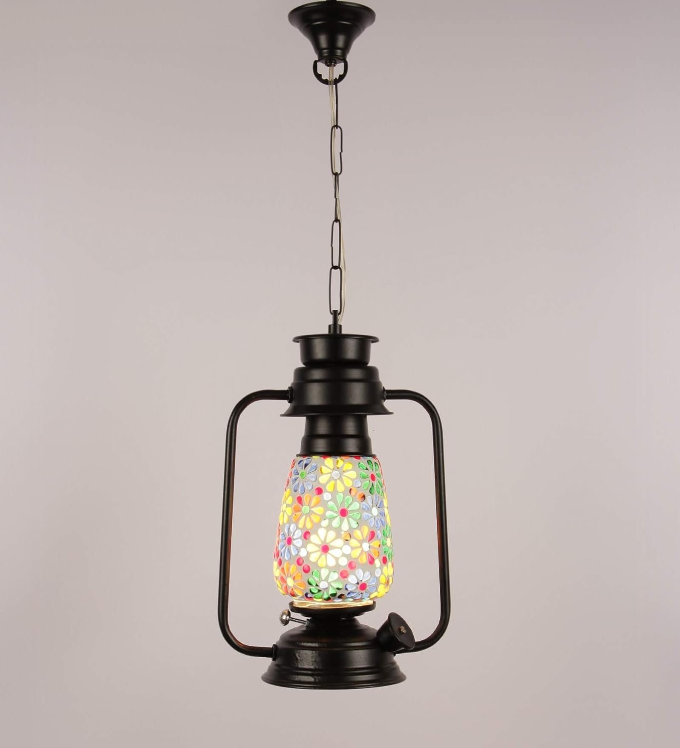 Black Mosiac Glass Lantern Hanging (Multicolour)