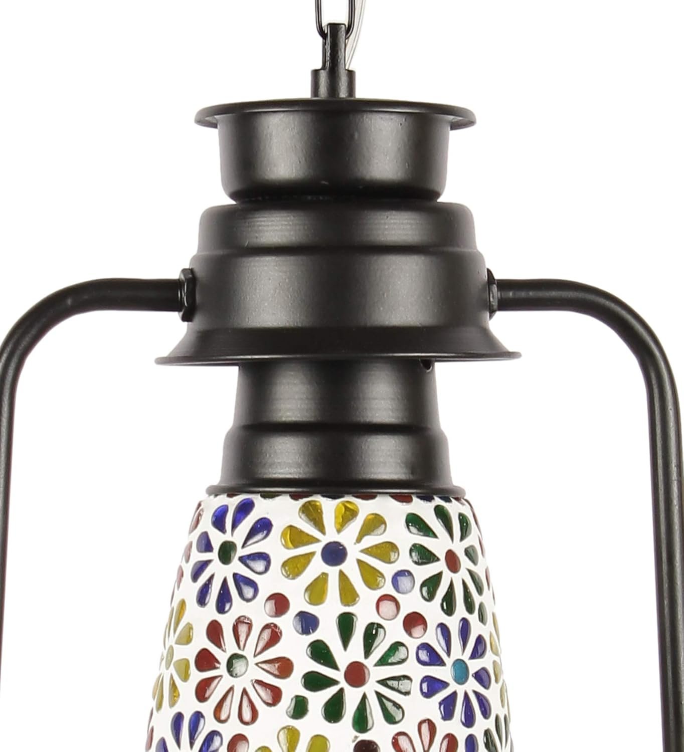 Black Mosiac Glass Lantern Hanging (Multicolour)