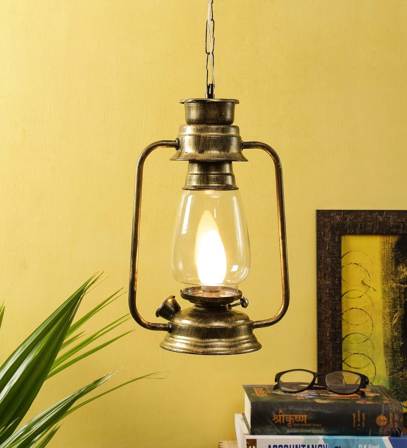 Golden Clear Glass Lantern Hanging (Clear)