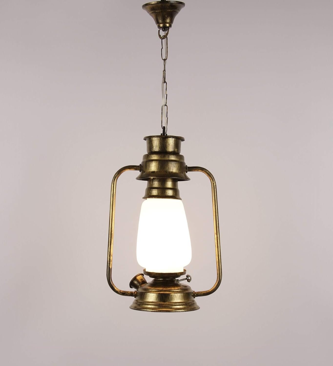 Golden Milky Glass Lantern Hanging (White)