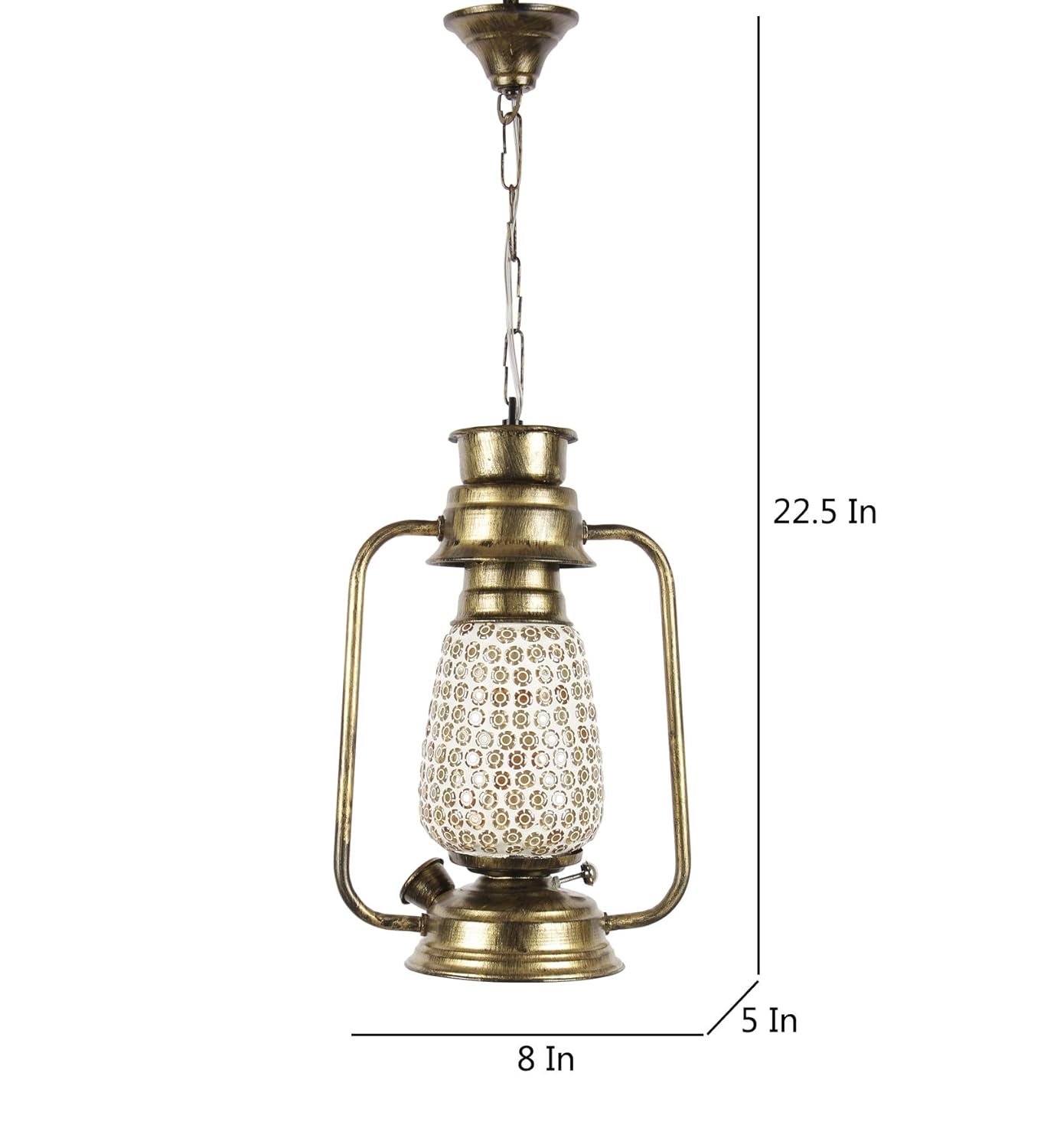 Golden Mosaic Glass Lantern Hanging (Multicolor)