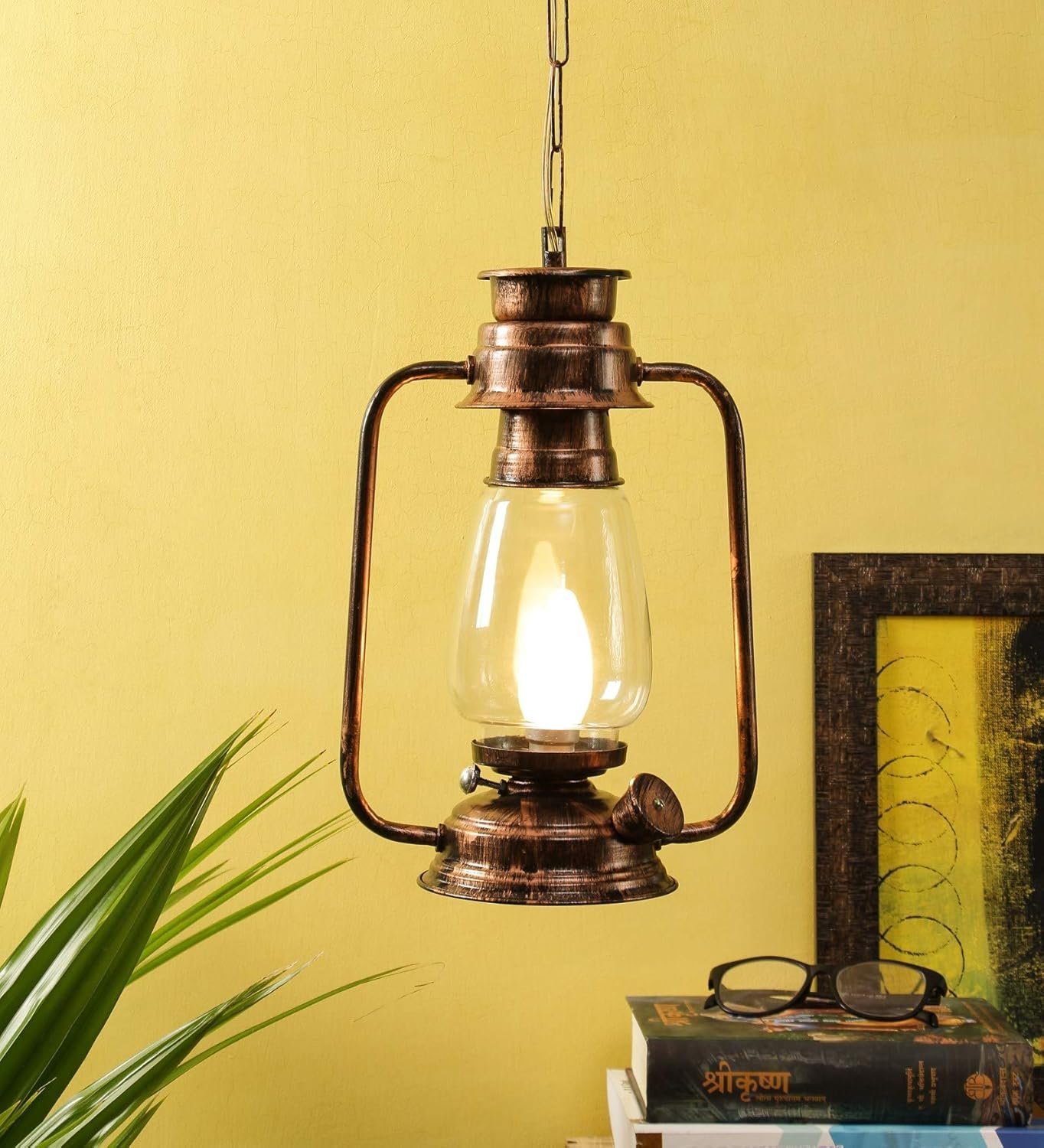 Copper Clear Glass Lantern Hanging (Clear)