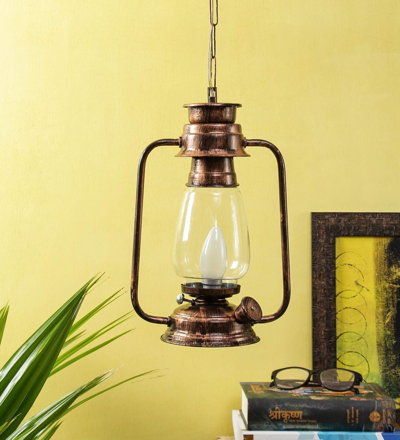 Copper Clear Glass Lantern Hanging (Clear)