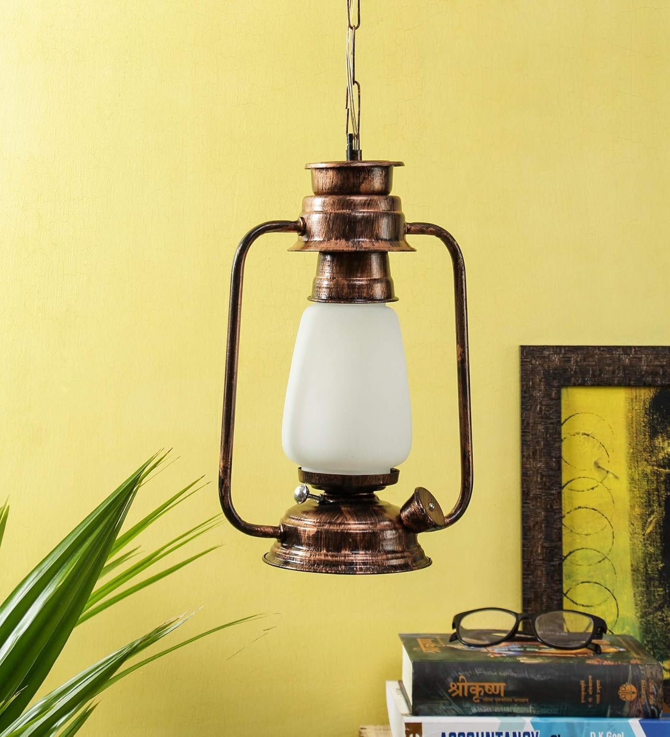 Copper White Glass Lantern Hanging (White)