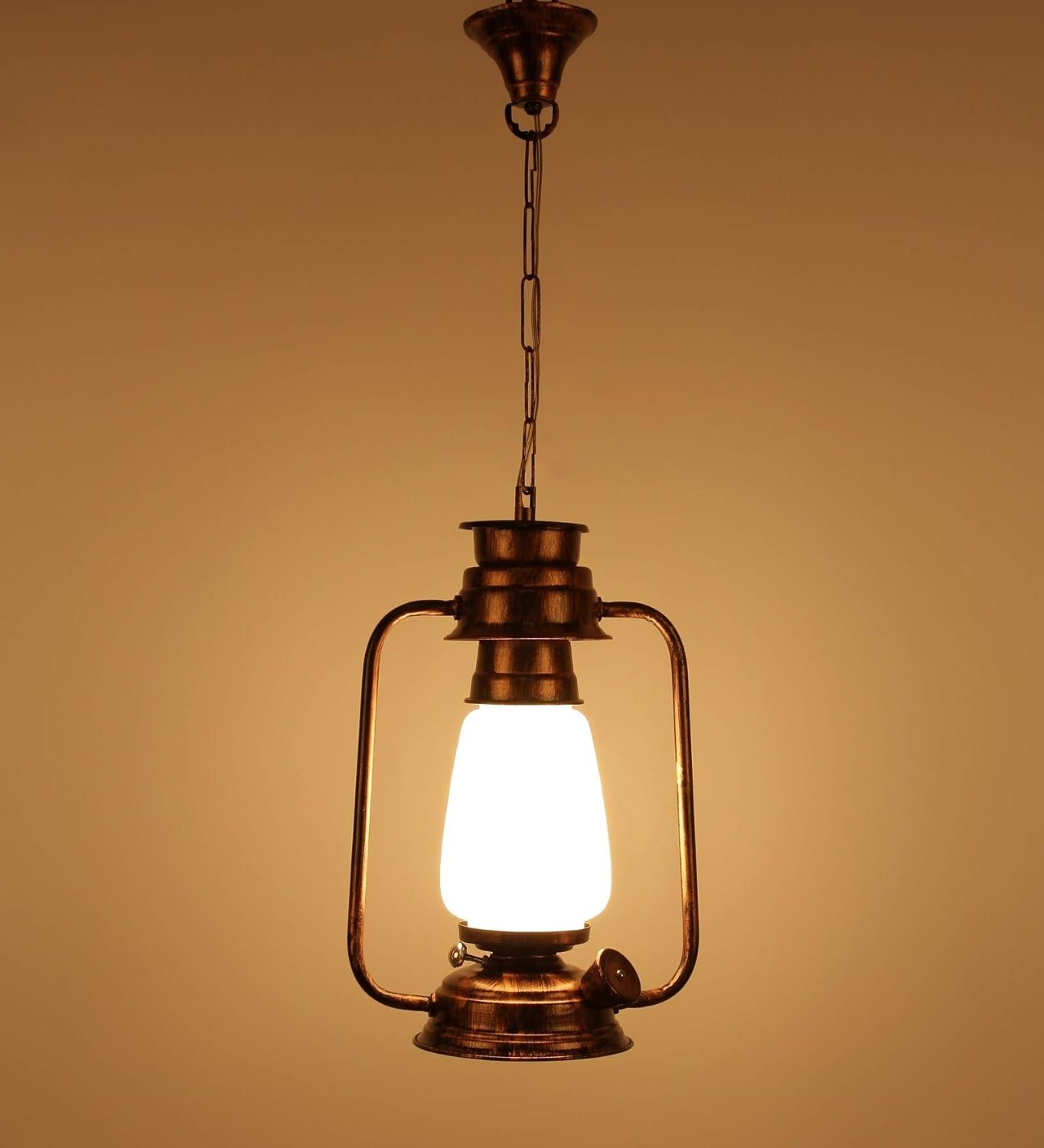 Copper White Glass Lantern Hanging (White)