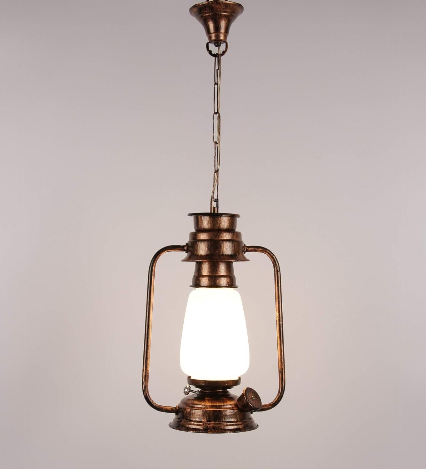 Copper White Glass Lantern Hanging (White)
