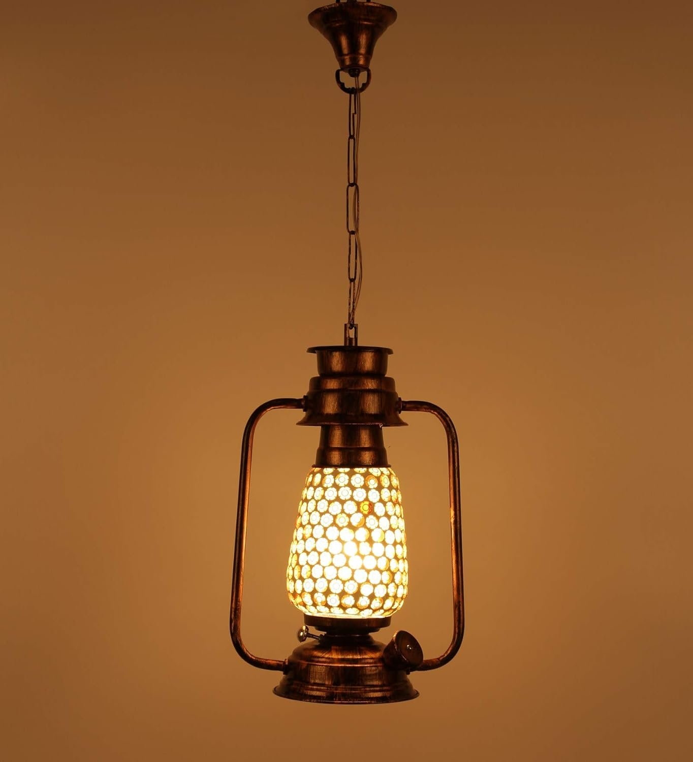 Copper Mosaic Glass Lantern Hanging (Multicolor)