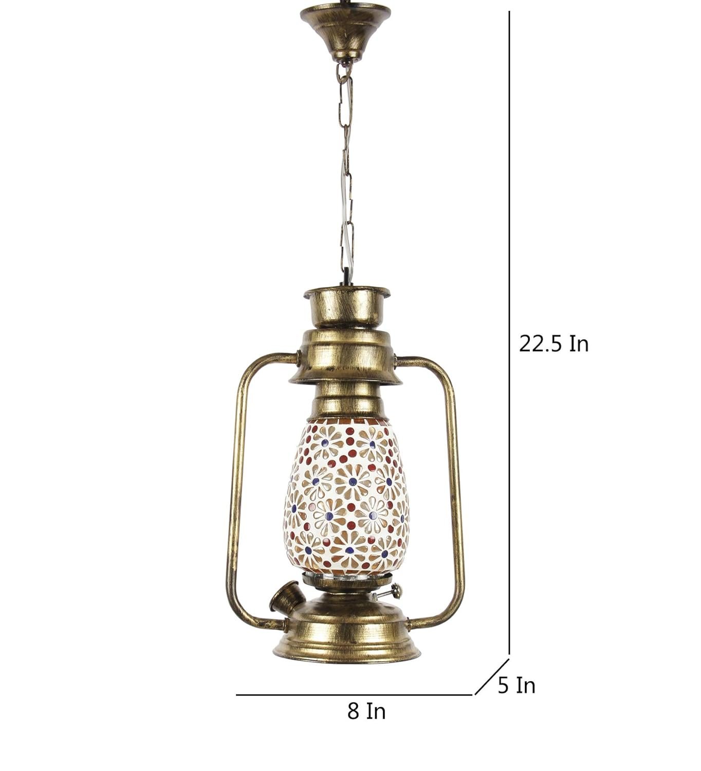 Gold Mosaic Glass Lantern Hanging (Multicolor)