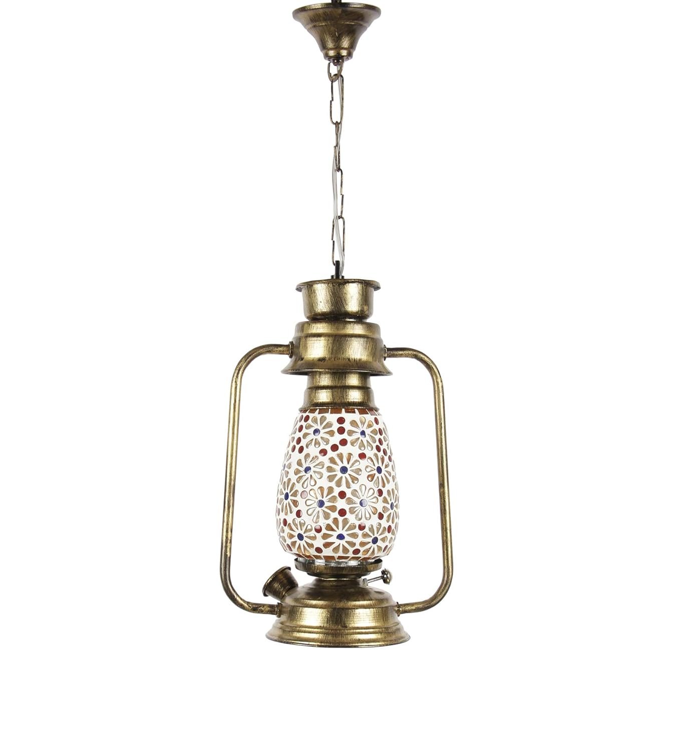 Gold Mosaic Glass Lantern Hanging (Multicolor)