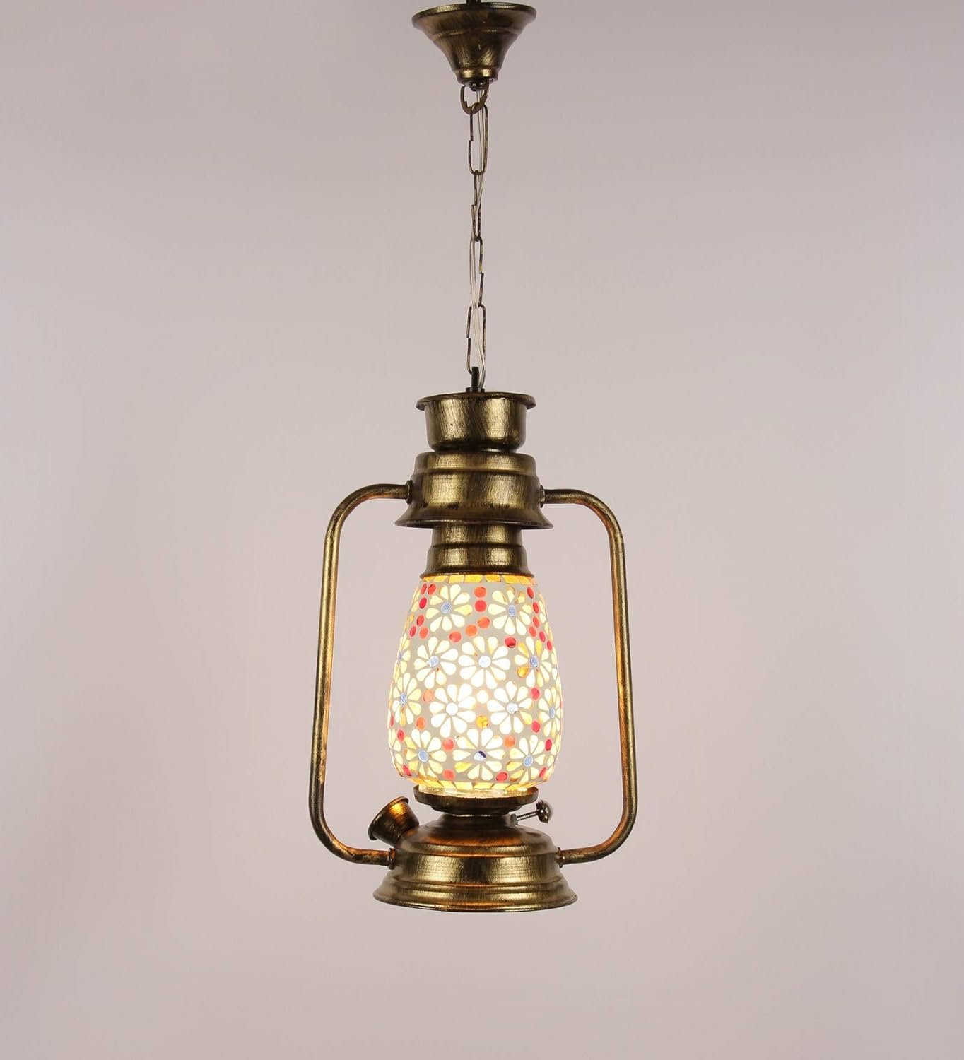 Gold Mosaic Glass Lantern Hanging (Multicolor)