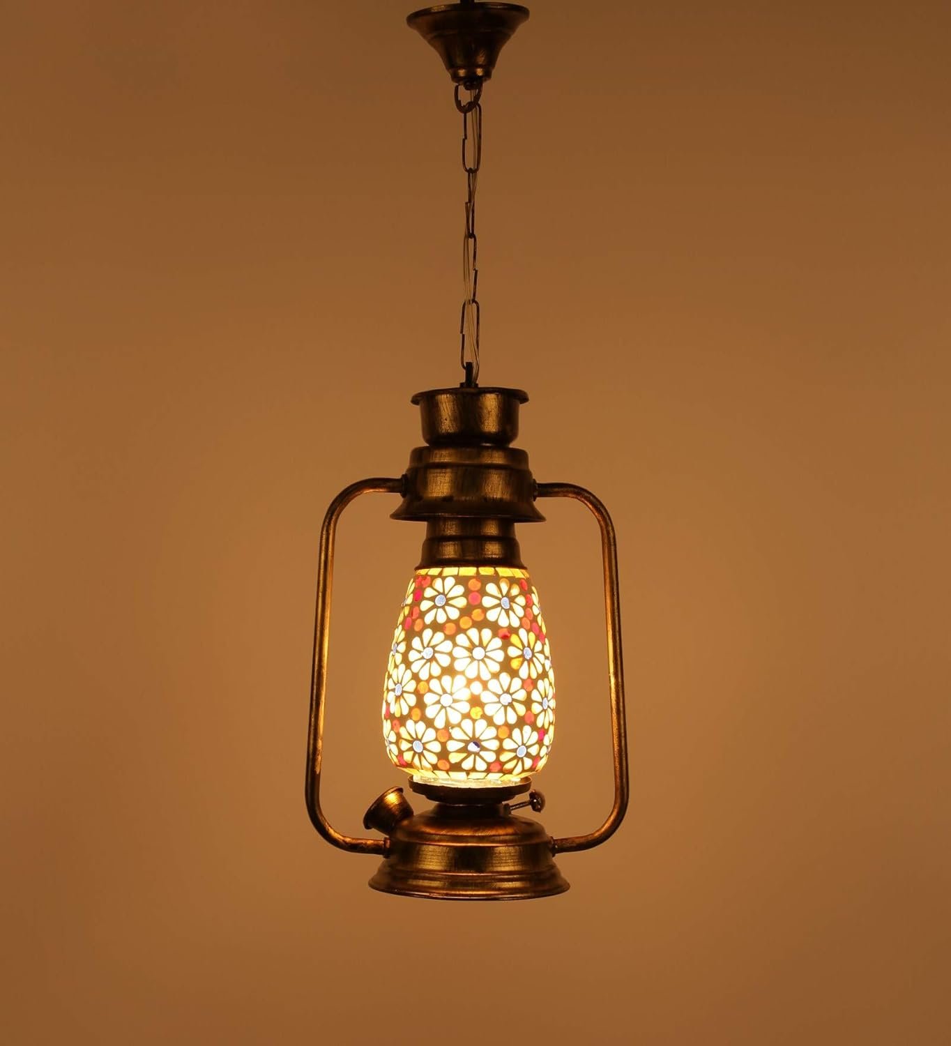 Gold Mosaic Glass Lantern Hanging (Multicolor)