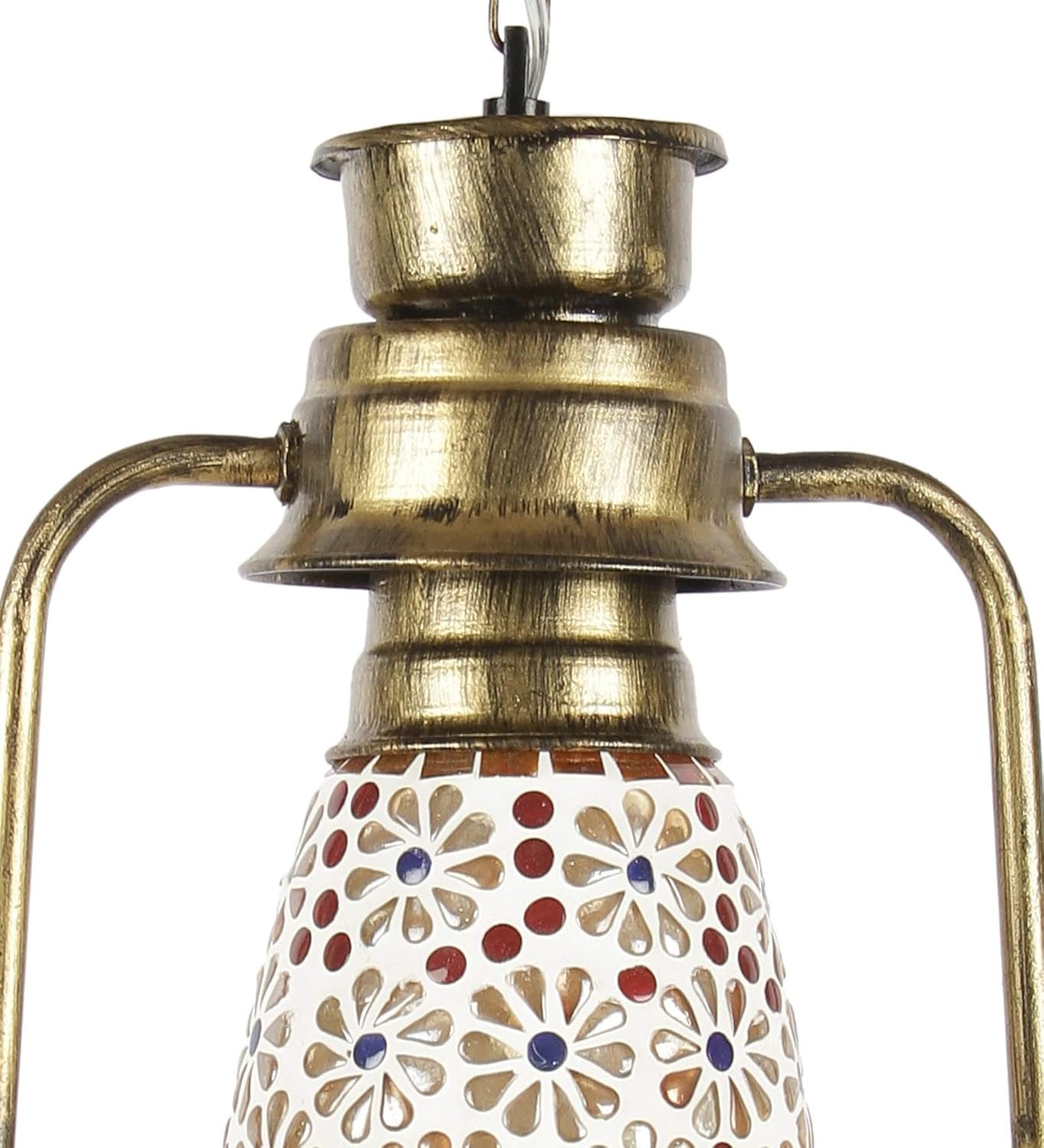 Gold Mosaic Glass Lantern Hanging (Multicolor)
