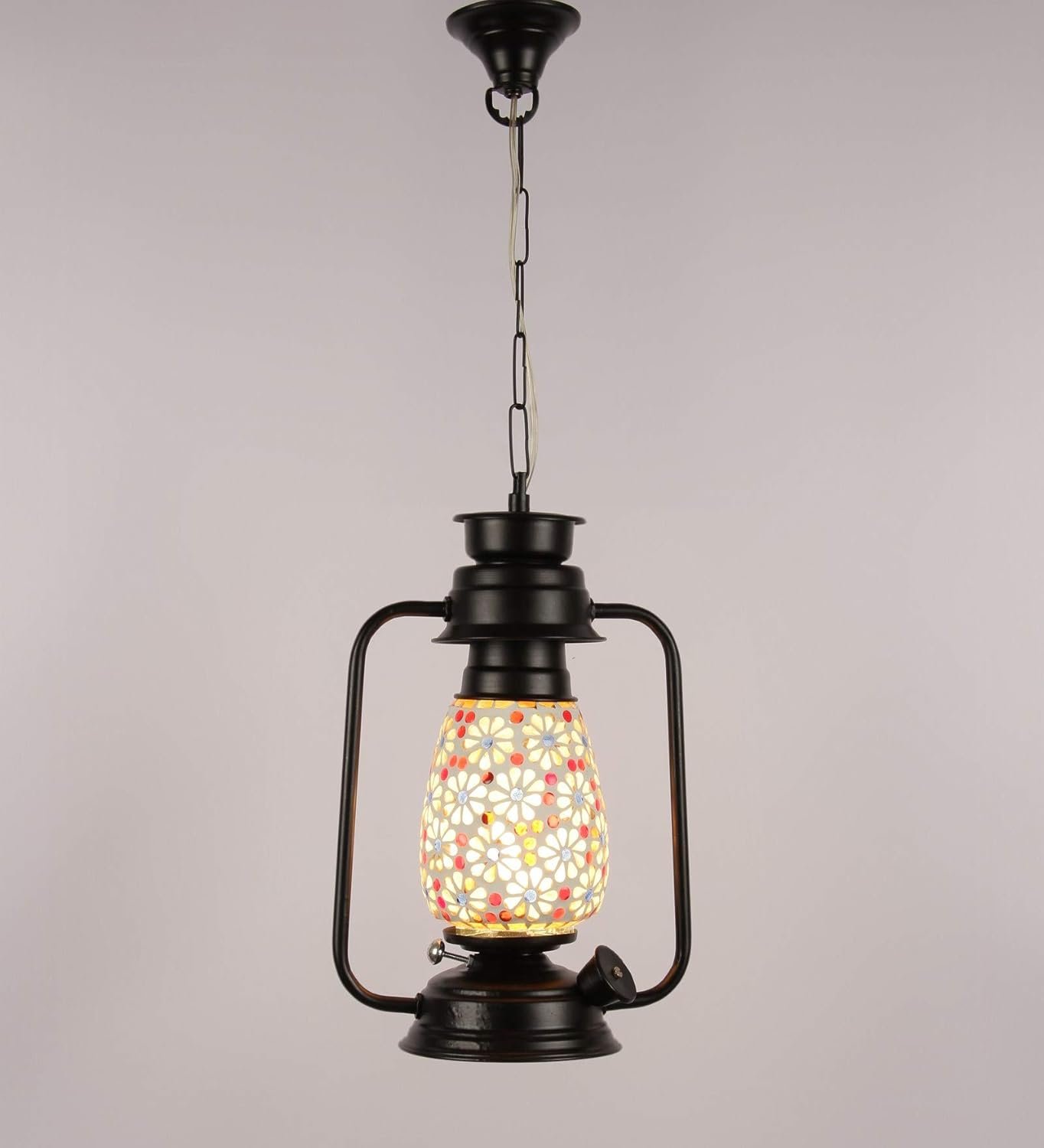 Black Mosaic Glass Lantern Hanging (Multicolor)