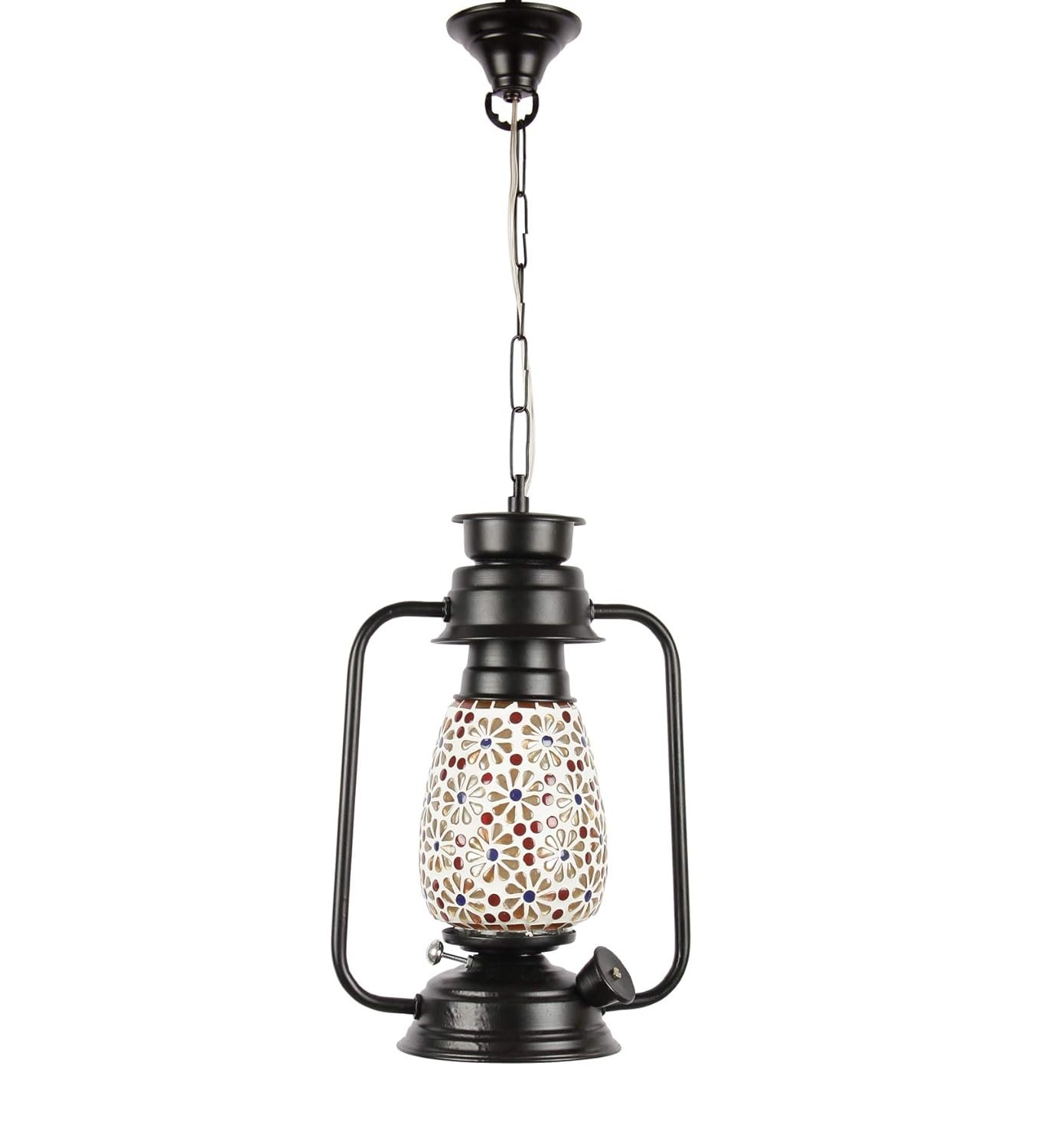 Black Mosaic Glass Lantern Hanging (Multicolor)