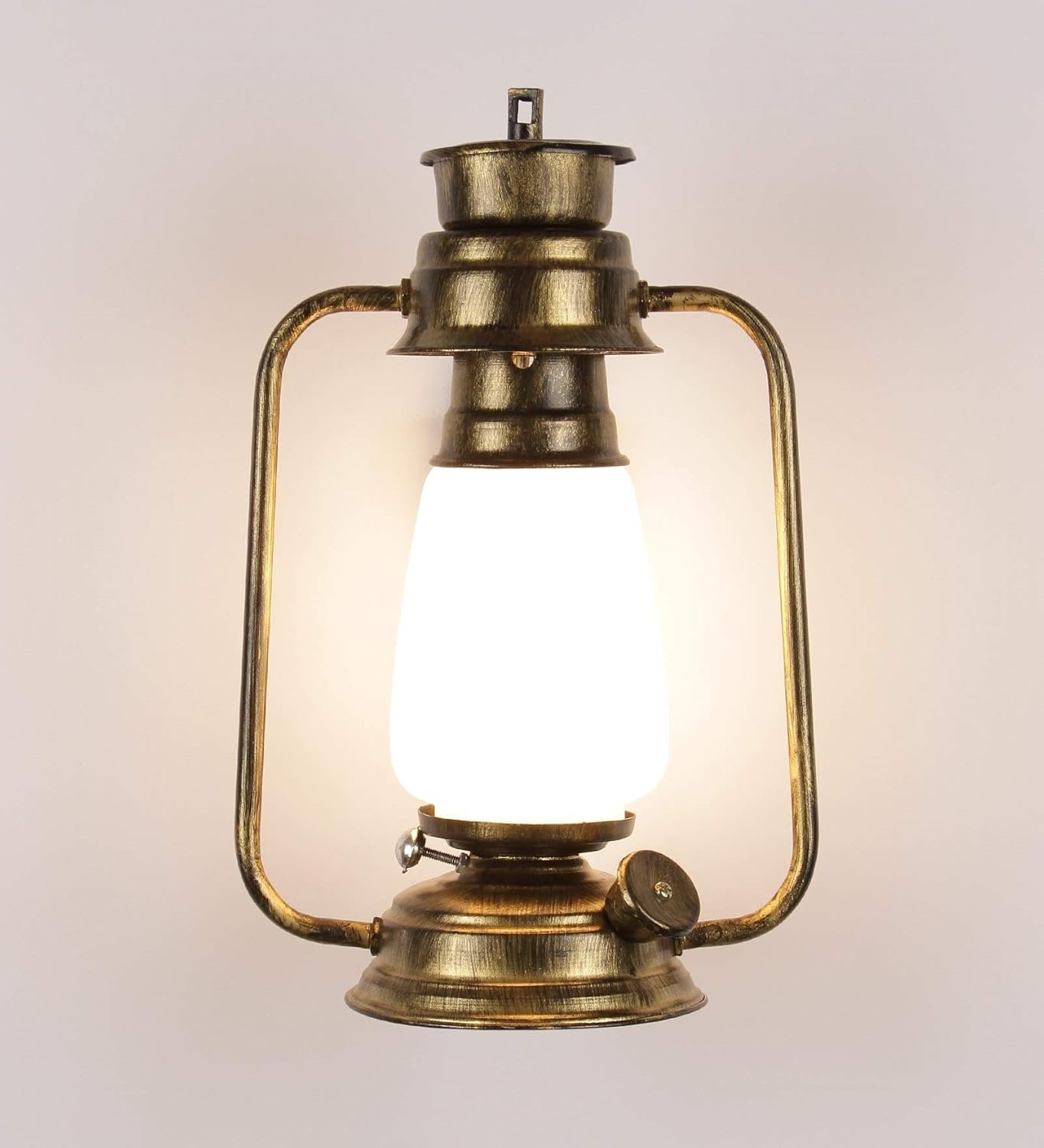 Golden Milky Glass Lantern Wall Mounted Lamp (White)