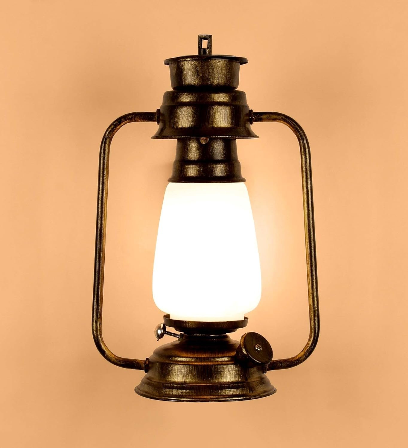 Golden Milky Glass Lantern Wall Mounted Lamp (White)