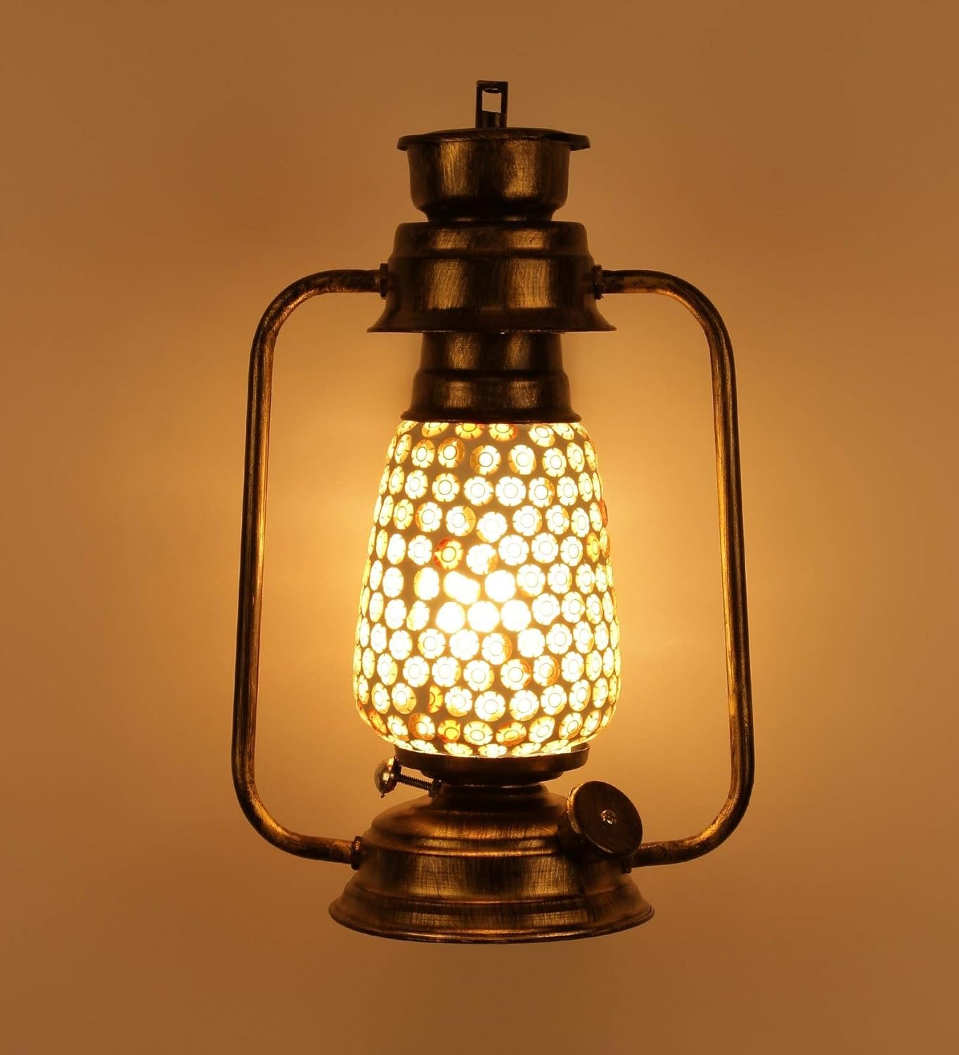 Golden Mosaic Glass Lantern Wall Mounted Lamp (Multicolor)