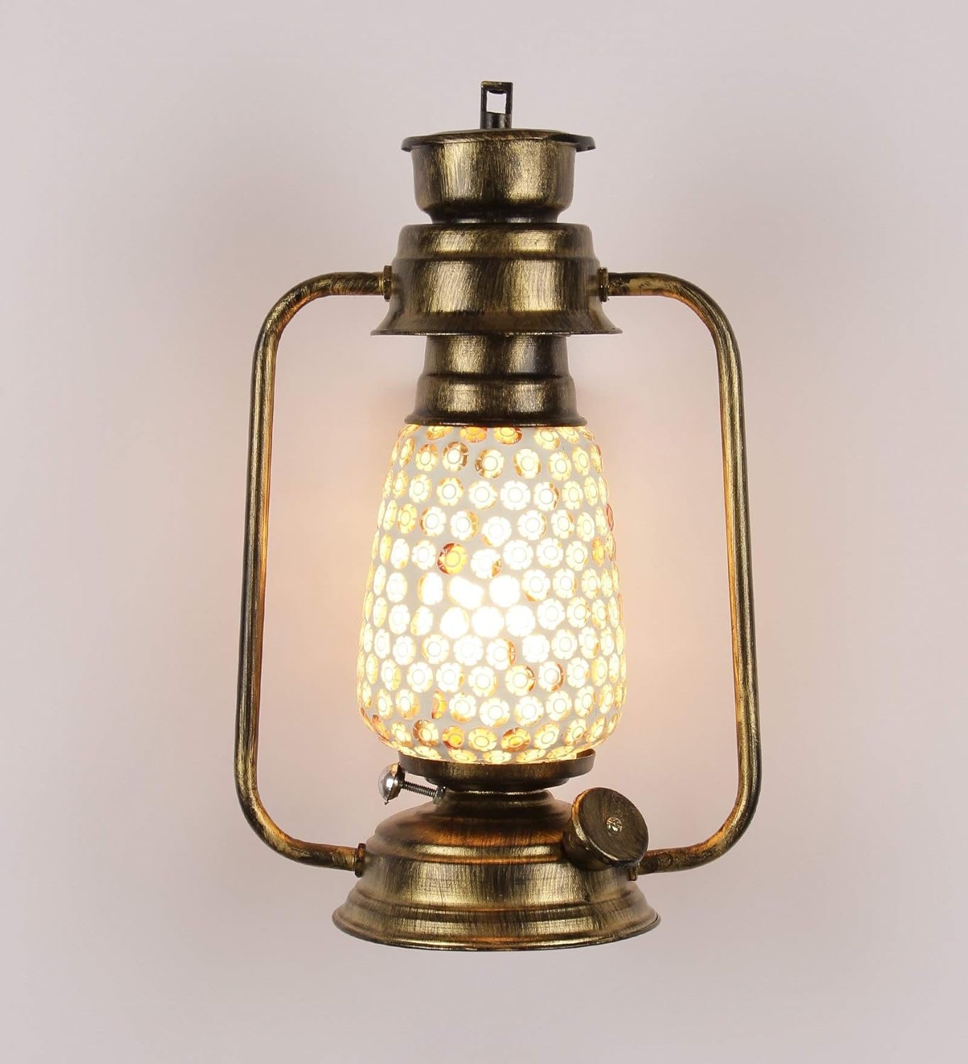 Golden Mosaic Glass Lantern Wall Mounted Lamp (Multicolor)