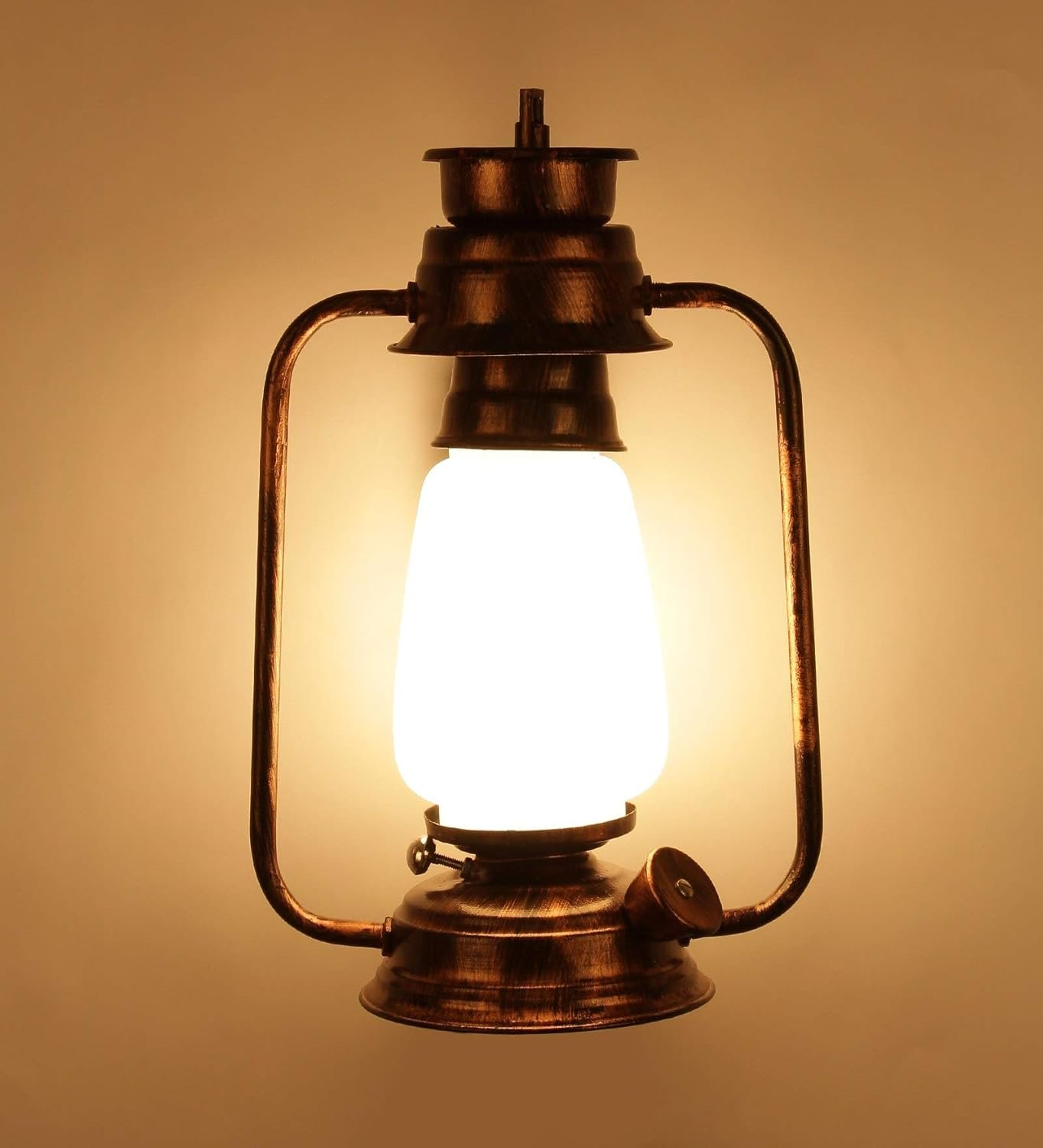 Copper Milky Glass Lantern Wall Mounted Lamp (White)