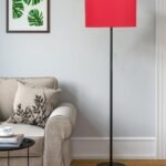 Red Cotton Drum Shade with Iron Floor lamp with Wood Base for Decoration/Office/Home/Gifting/Study .-(12x12x58.5 Inches)