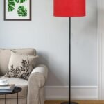 Orange Cotton Drum Shade with Iron Floor lamp with Wood Base for Decoration/Office/Home/Gifting/Study .-(12x12x58.5 Inches)
