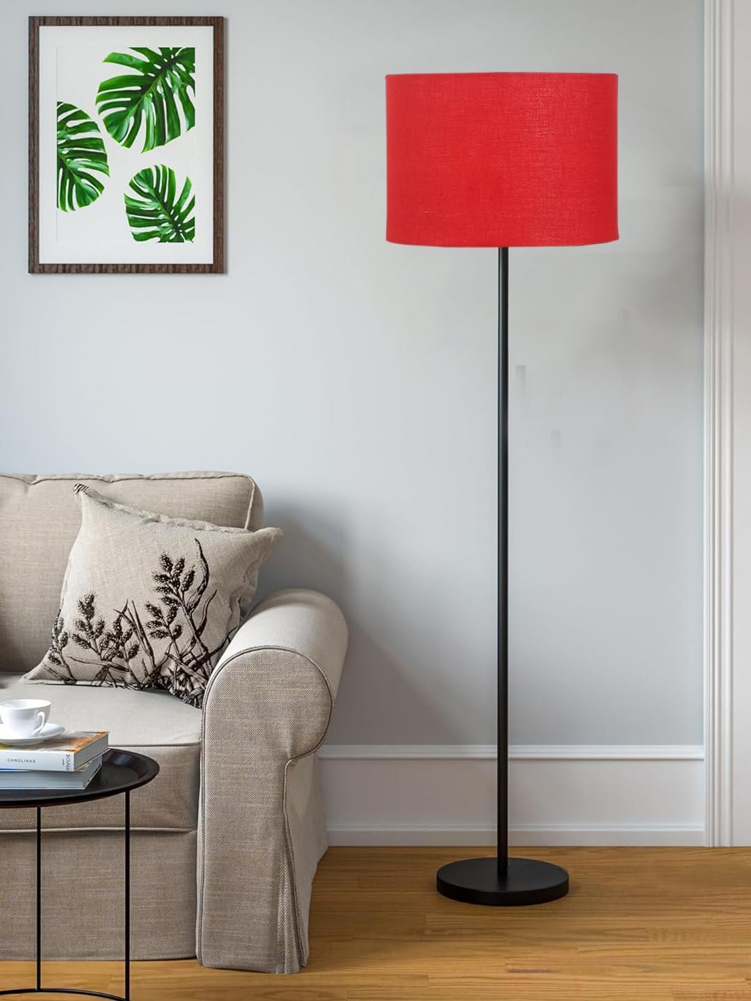 Orange Cotton Drum Shade with Iron Floor lamp with Wood Base for Decoration/Office/Home/Gifting/Study .-(12x12x58.5 Inches)
