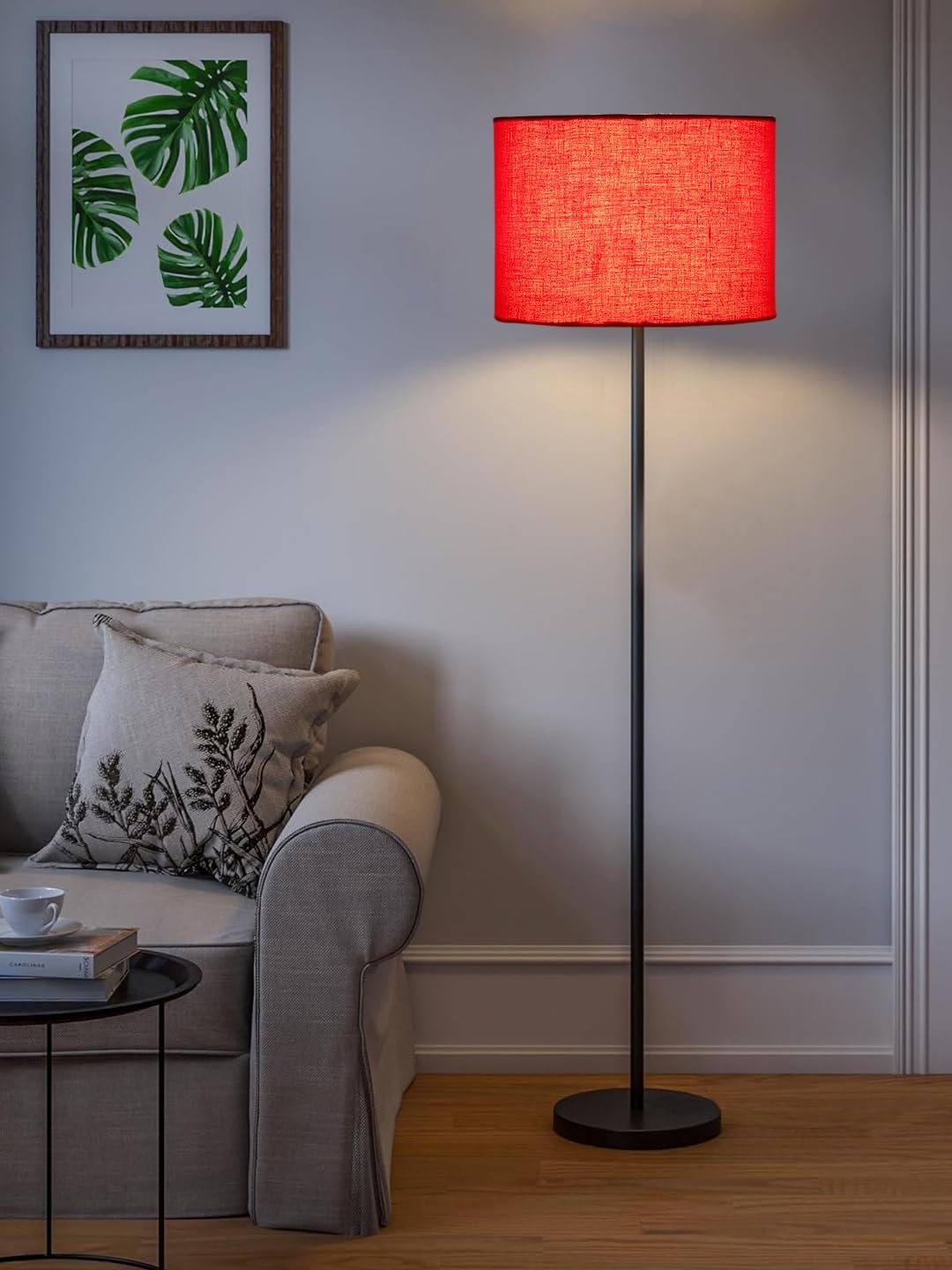 Orange Cotton Drum Shade with Iron Floor lamp with Wood Base for Decoration/Office/Home/Gifting/Study .-(12x12x58.5 Inches)