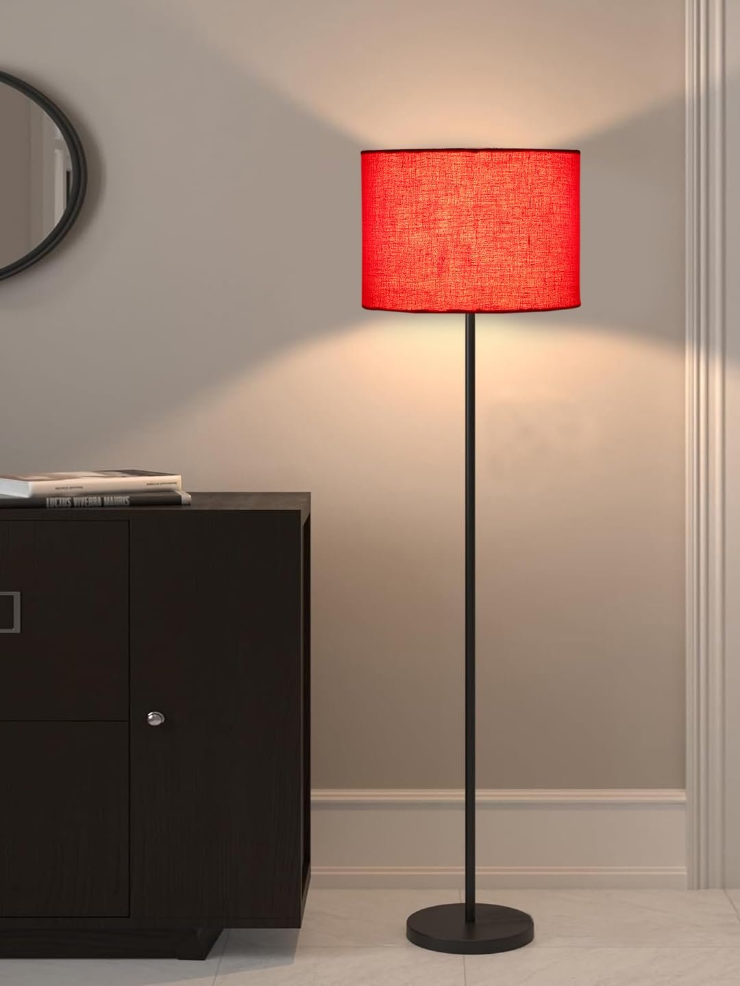 Orange Cotton Drum Shade with Iron Floor lamp with Wood Base for Decoration/Office/Home/Gifting/Study .-(12x12x58.5 Inches)