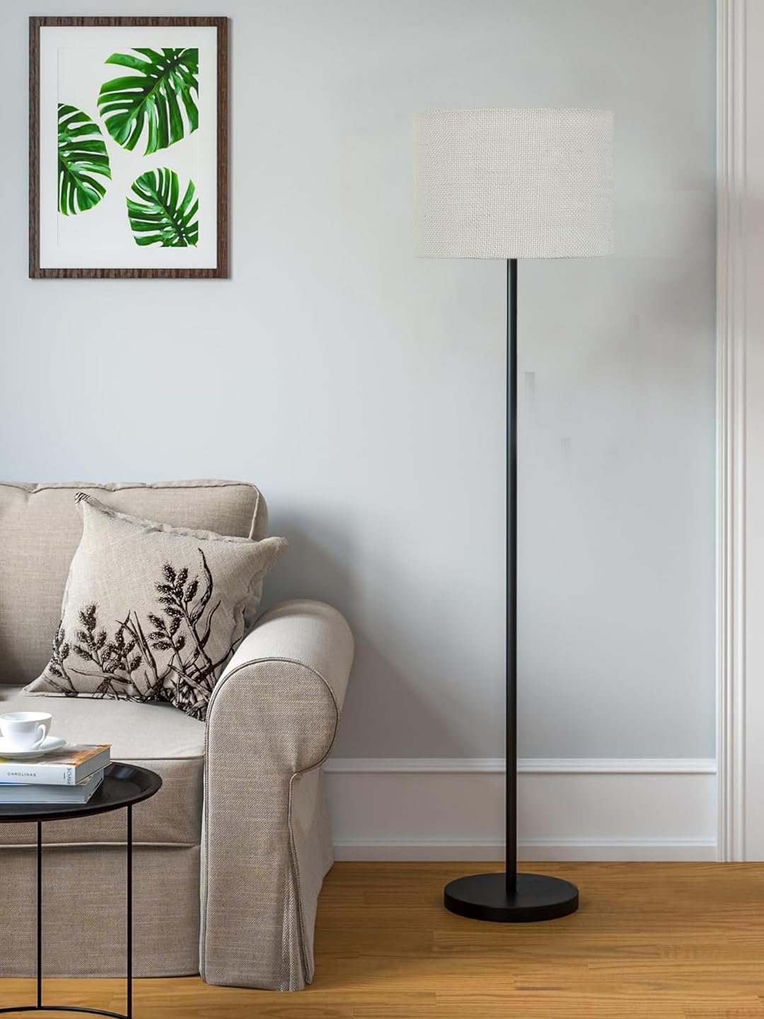 White Jute Drum Shade with Iron Floor lamp with Wood Base for Decoration/Office/Home/Gifting/Study .-(12x12x58.5 Inches)