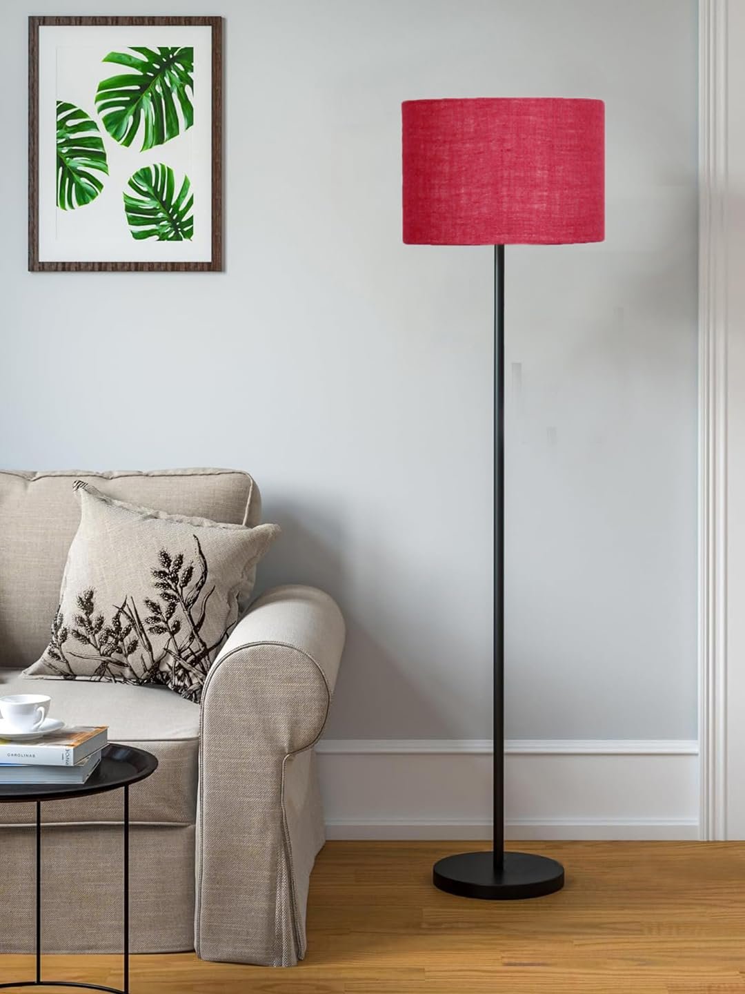 Pink Jute Drum Shade with Iron Floor lamp with Wood Base for Decoration/Office/Home/Gifting/Study .-(12x12x58.5 Inches)